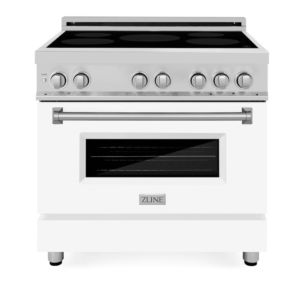 ZLINE 36 Inch 4.6 Cu Ft Stainless Steel Induction Range with 5-Element Cooktop & Electric Oven - White Matte Door (RAIND WM 36) - Perfect for Modern Kitchens, Home Chefs & Professional Cooking