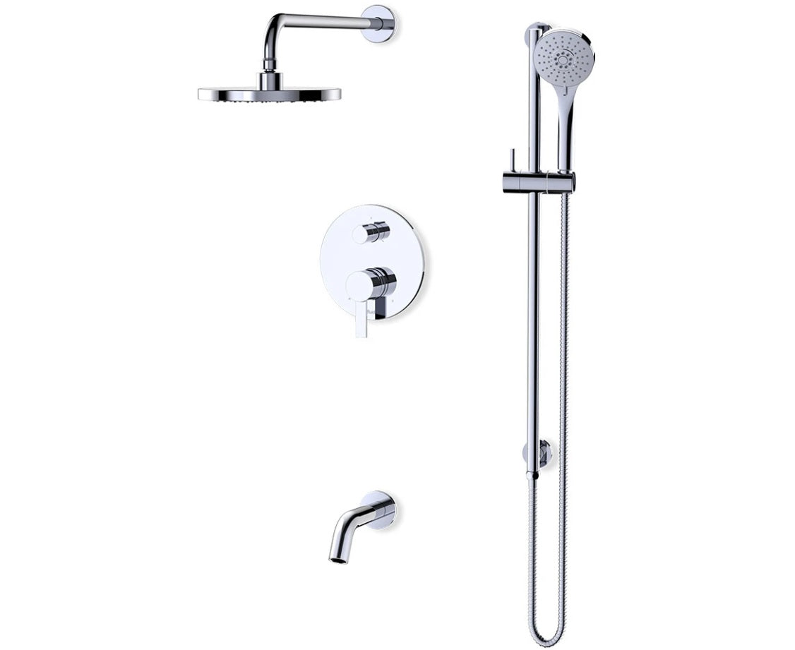 FLUID Citi Series 8 Shower Head, Handheld Shower and Tub Spout Combo with Control Valve in Chrome Finish - Perfect for Bathroom Renovation & Spa-Like Shower Experience