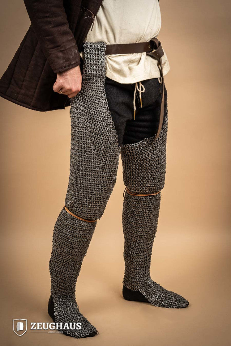Chainmail Leg Armor - Flat Ring Wedge Riveted 9mm Steel Oiled Medieval Leg Protection for LARP, Cosplay & Renaissance Fairs