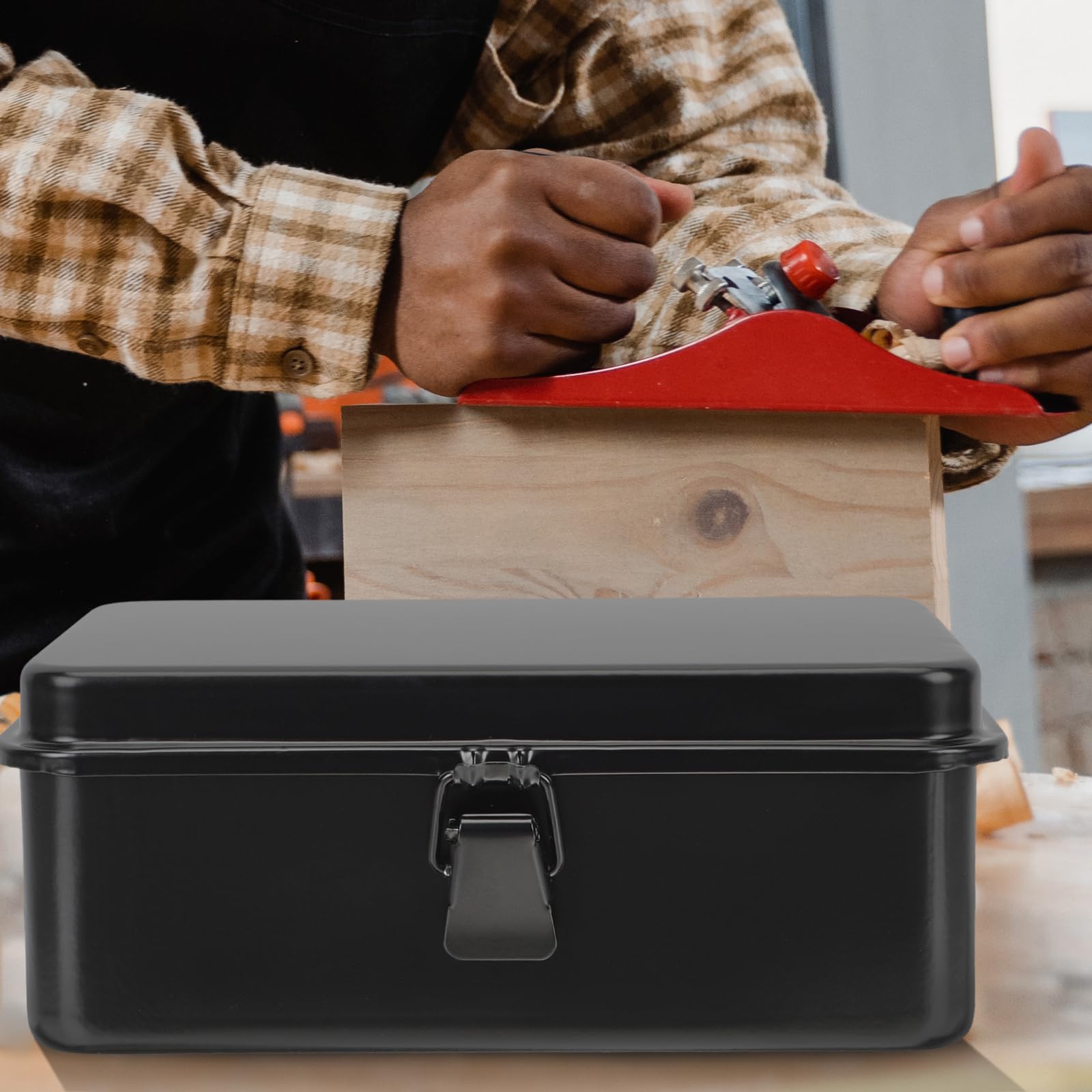 DOITOOL Small Metal Tool Box - Portable Steel Tool Organizer with Metal Latch Closure, 7.86x4.91x3.07in - Compact Hip Roof Design for Home, Garage & Workshop Tool Storage (Black) - Perfect for DIY Projects, Car Repair & Professional Use