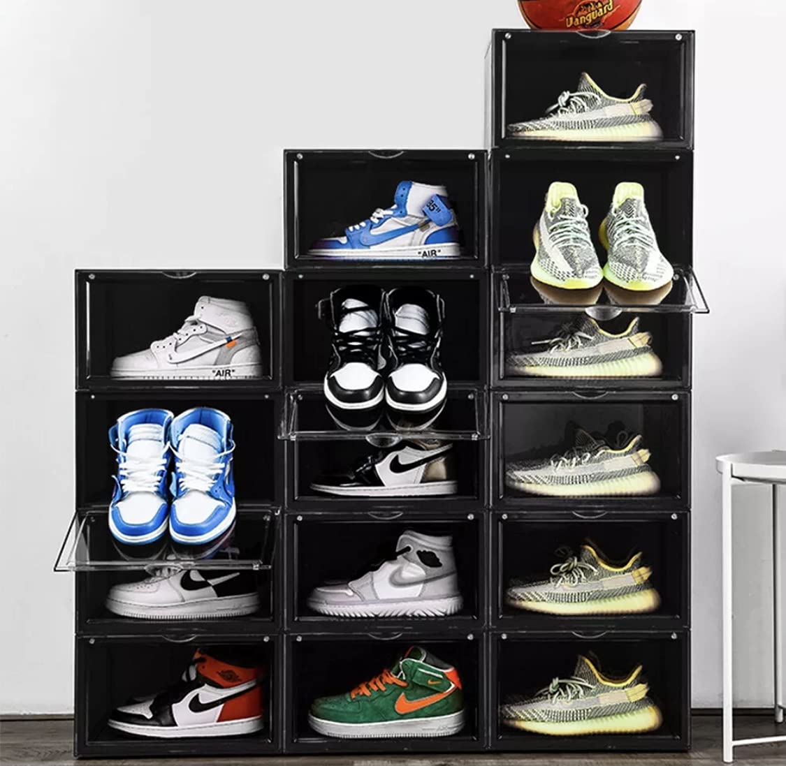 EZB - Magnetic Shoe Storage Box Drop Side/Front Sneaker Case Stackable Container XL (Obsidian Black, 5 Pack) - Perfect for Organizing Closet, Displaying Sneaker Collection, and Space-Saving Shoe Storage Solutions