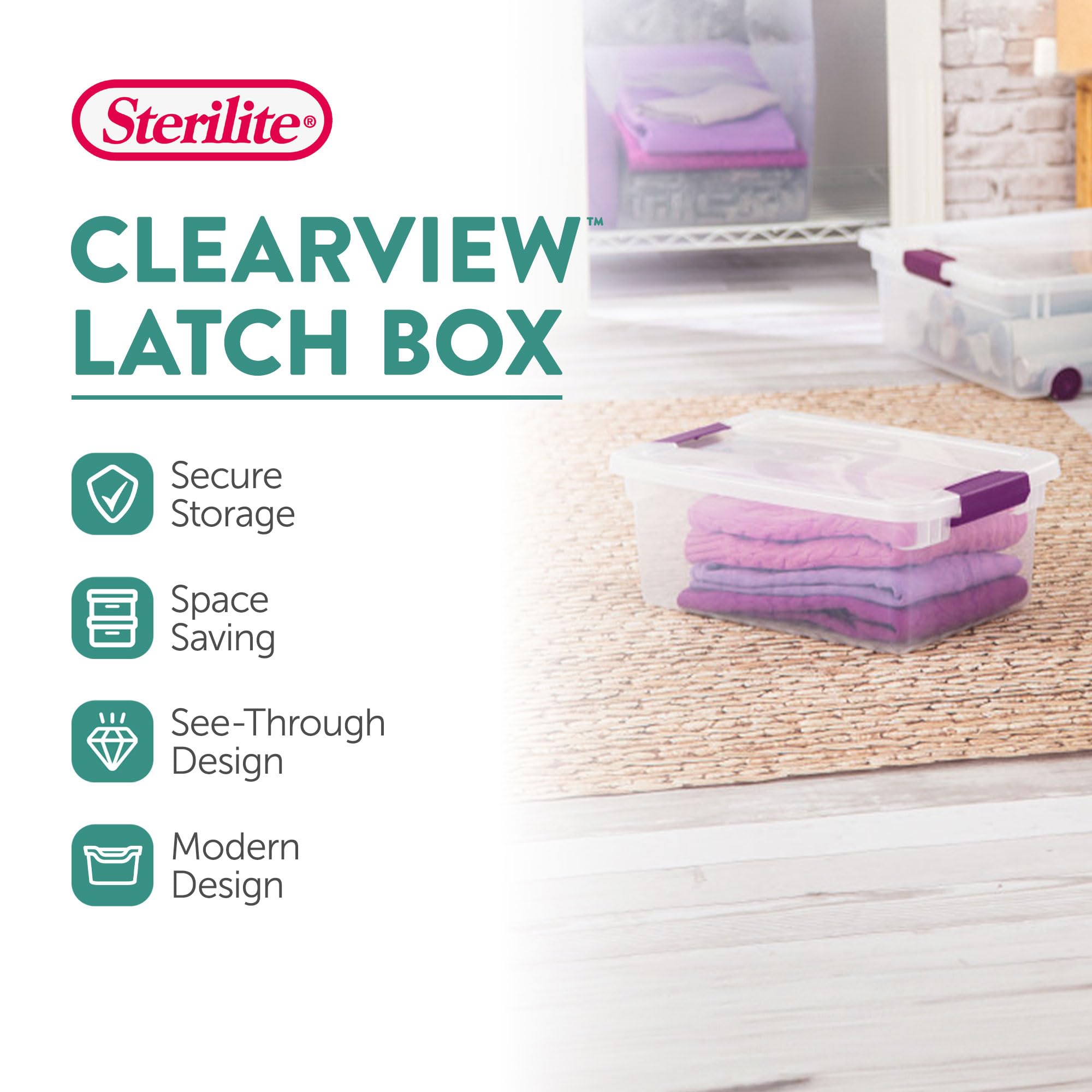 Sterilite 36-Pack Clearview Latch Storage Boxes, 15 Quart Stackable Plastic Bins for Home Organization - Perfect for Closet, Pantry, Toy & Craft Room Storage