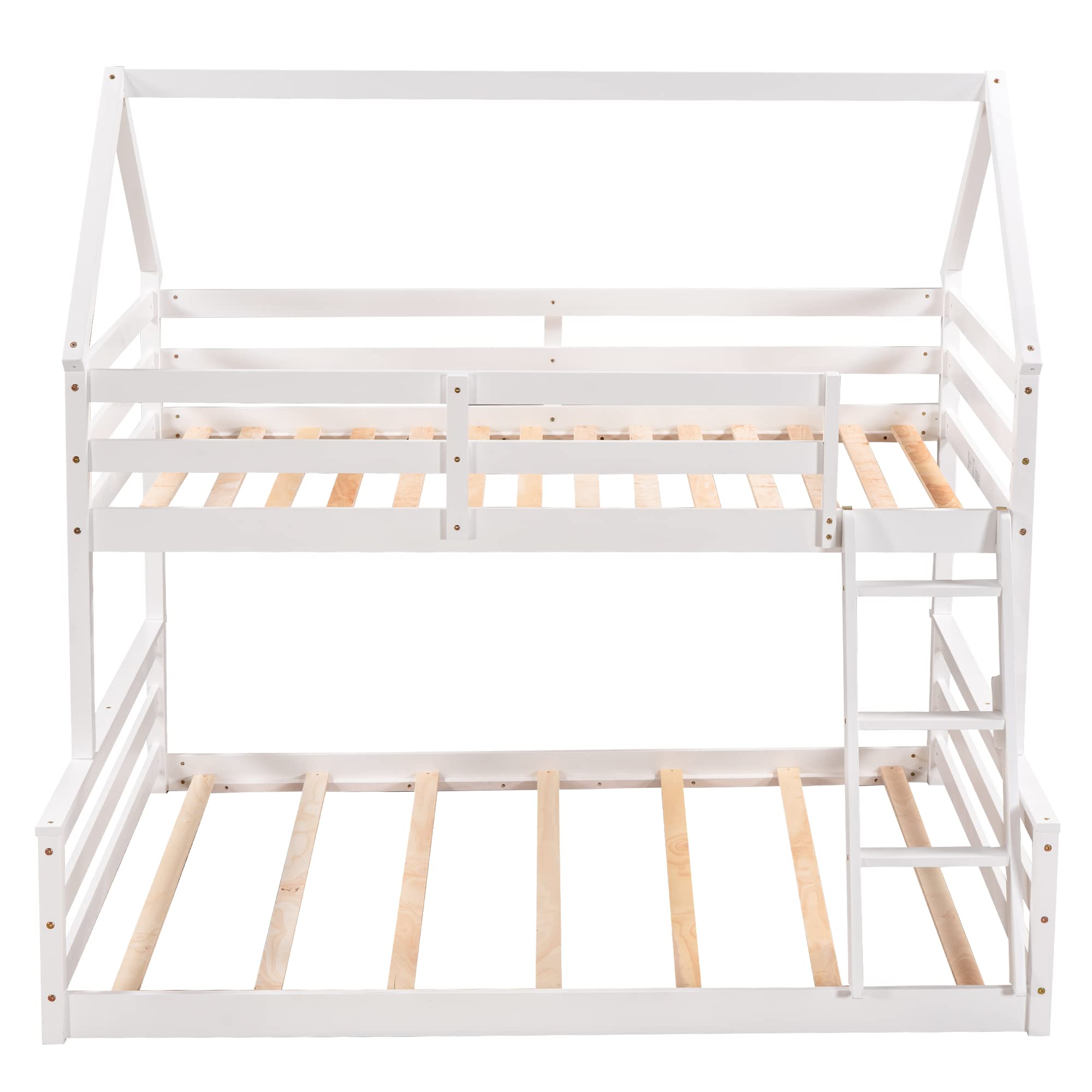 SOFTSEA Junior's House Twin Over Full Bunk Bed with Built-in Ladder - Low Profile Kids Bunk Bed, No Box Spring Required - Perfect for Small Bedrooms, Shared Kids Rooms & Sleepovers