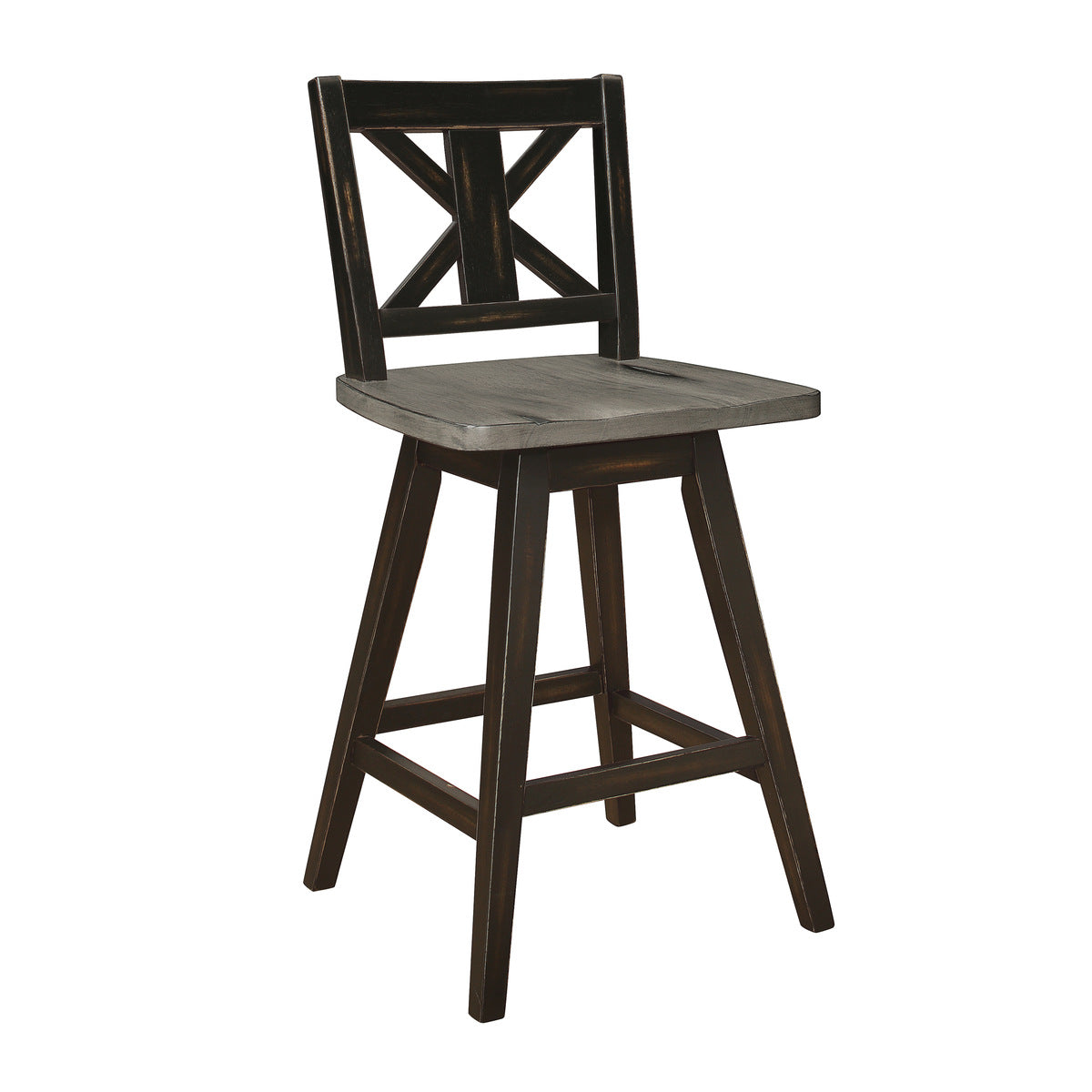 Black Swivel Counter Height Chair with X Back - Set of 2 Bar Stools for Kitchen Island, Breakfast Nook & Home Bar | Modern Dining & Pub Style Seating