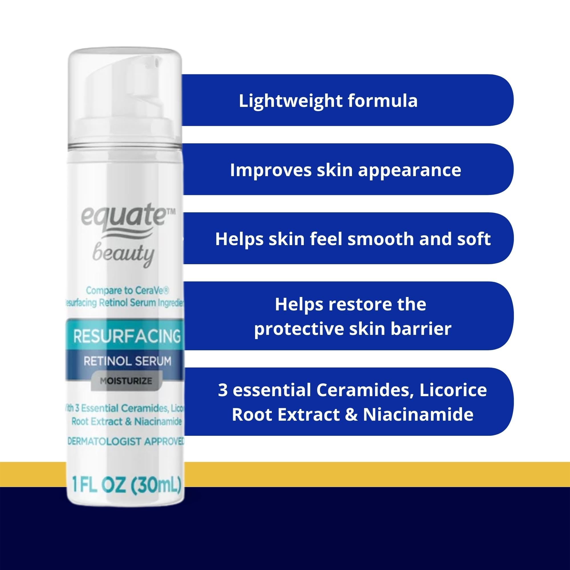 Equate Beauty Resurfacing Retinol Serum 1 oz - Anti-Aging Face Serum with Retinol for Wrinkles & Fine Lines - Perfect for Night Skincare Routine & Gift Sets