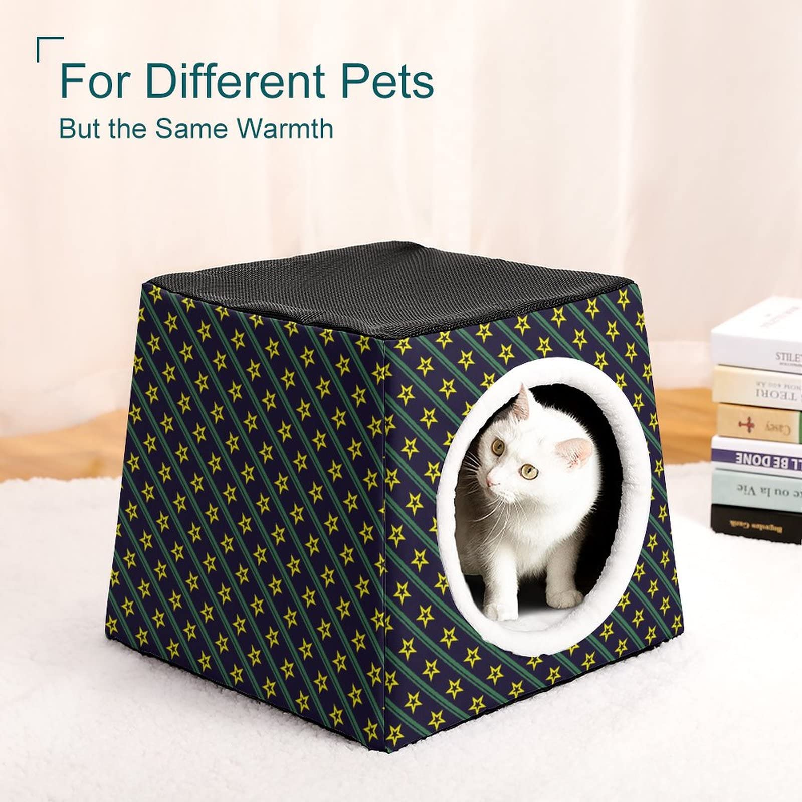 Waterloo Printed Pet Capsule Bed - Cozy Cat House & Small Dog Sofa with Stripe & Star Design | Indoor Pet Cube for Cats & Puppies | Perfect for Lounging, Napping & Playtime
