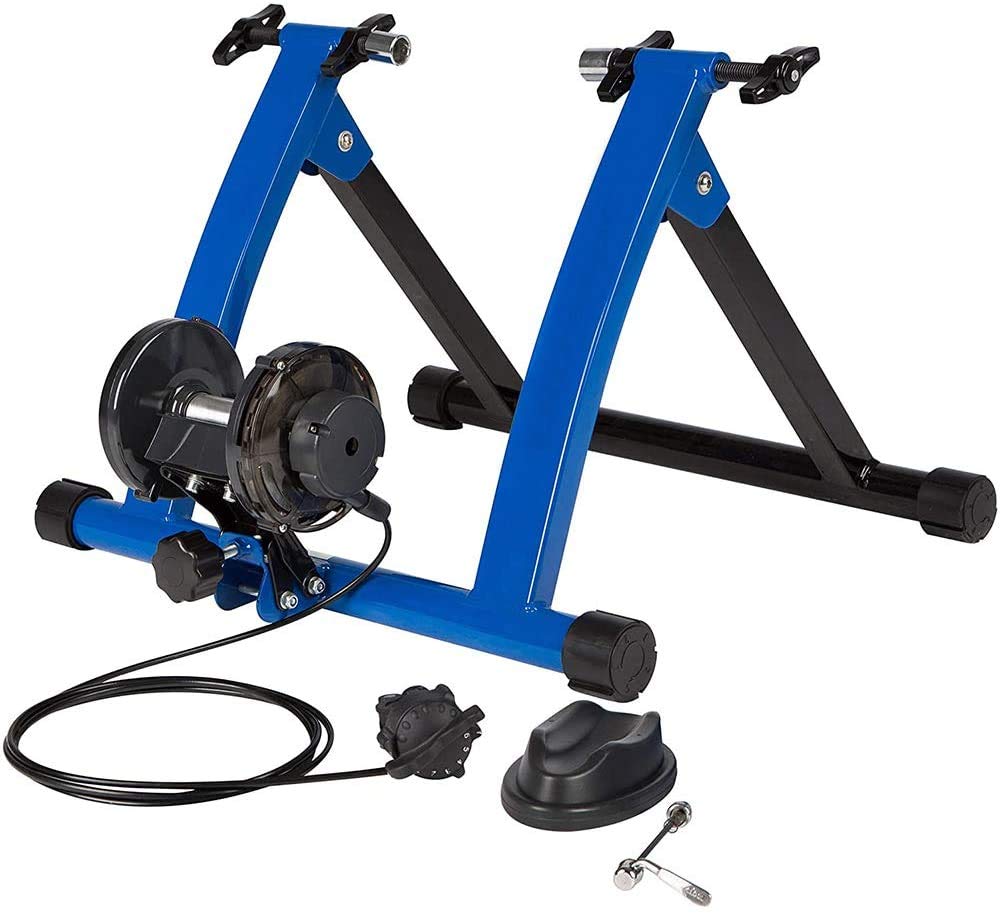 JLDN Indoor Steel Bike Turbo Trainer Stand with 7 Resistance Levels - Front Wheel Riser Block Included - Compatible with Mountain & Road Bikes - Perfect for Home Cycling Workouts & Winter Training