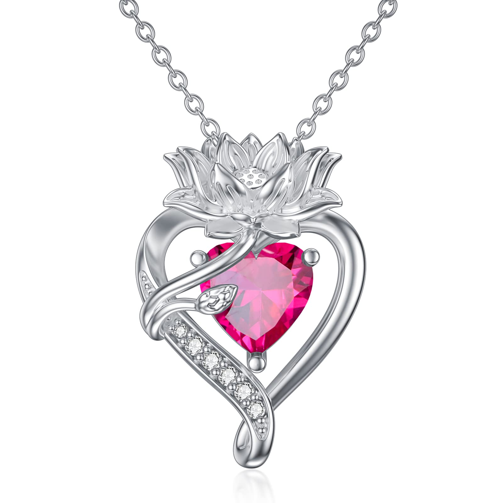 Birthstone Necklace for Women - S925 Sterling Silver Birth Month Flower Pendant Jewelry | Christmas, Birthday & Anniversary Gift for Her, Wife, Girlfriend | Perfect for Special Occasions & Everyday Wear