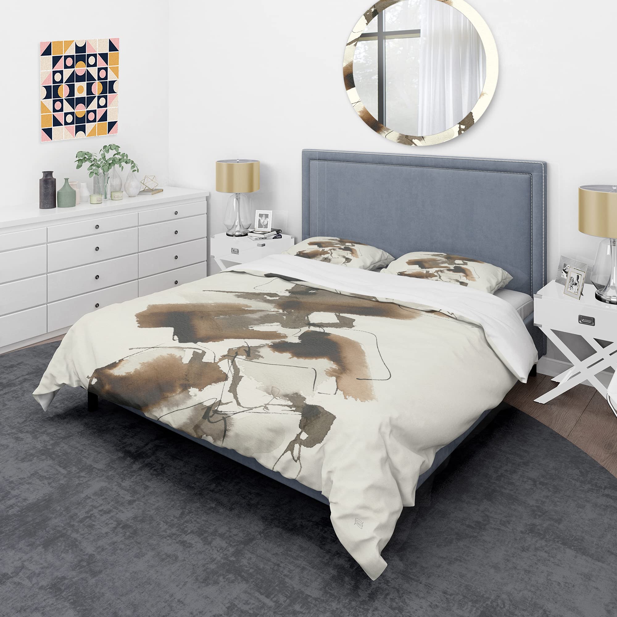 Modern Brown Abstract Duvet Cover Set King - 3Pc All-Season Bedding for Contemporary Bedrooms