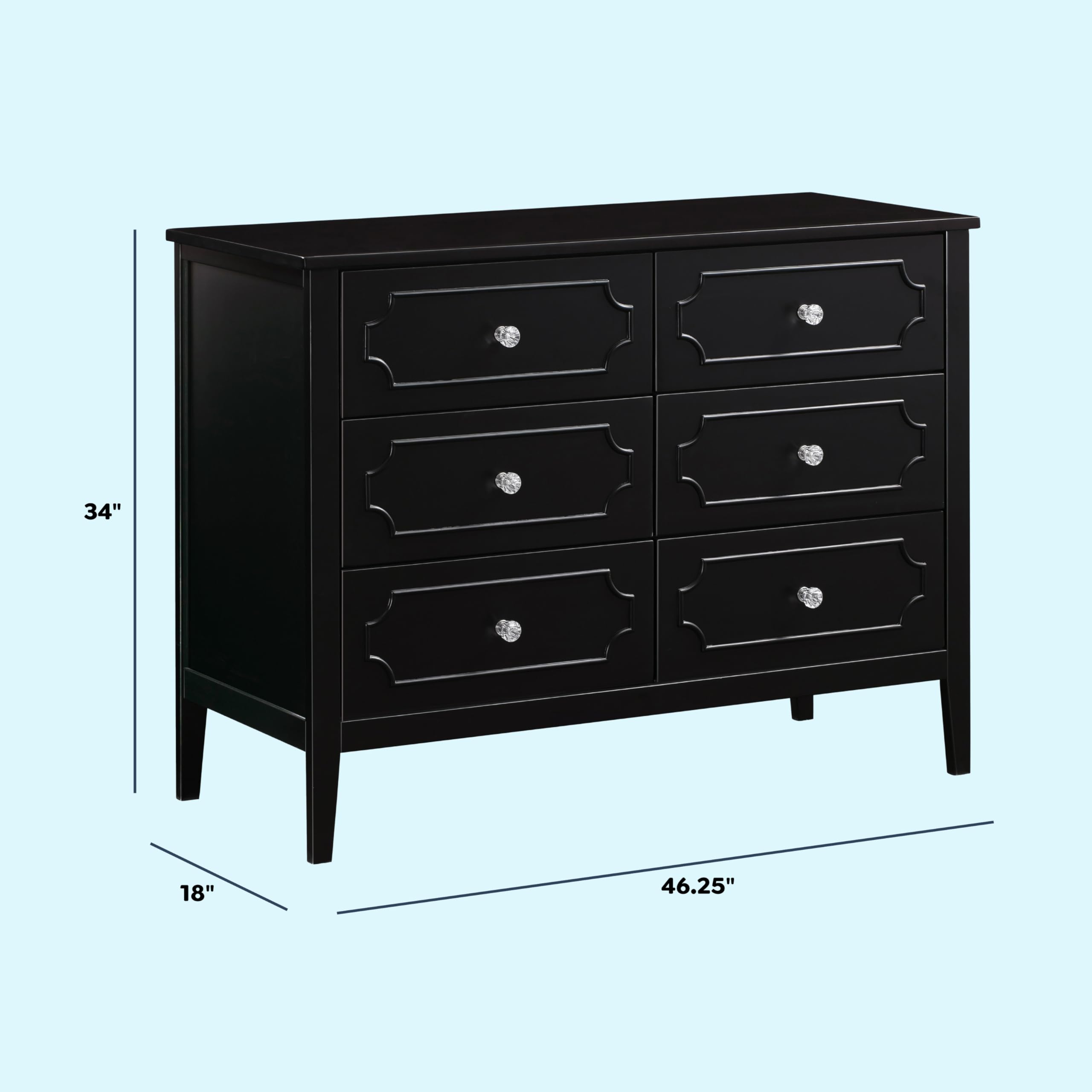 DaVinci Chloe Regency 6 Drawer Dresser in Ebony Finish - Stylish Bedroom Storage Furniture for Home Organization & Nursery Decor