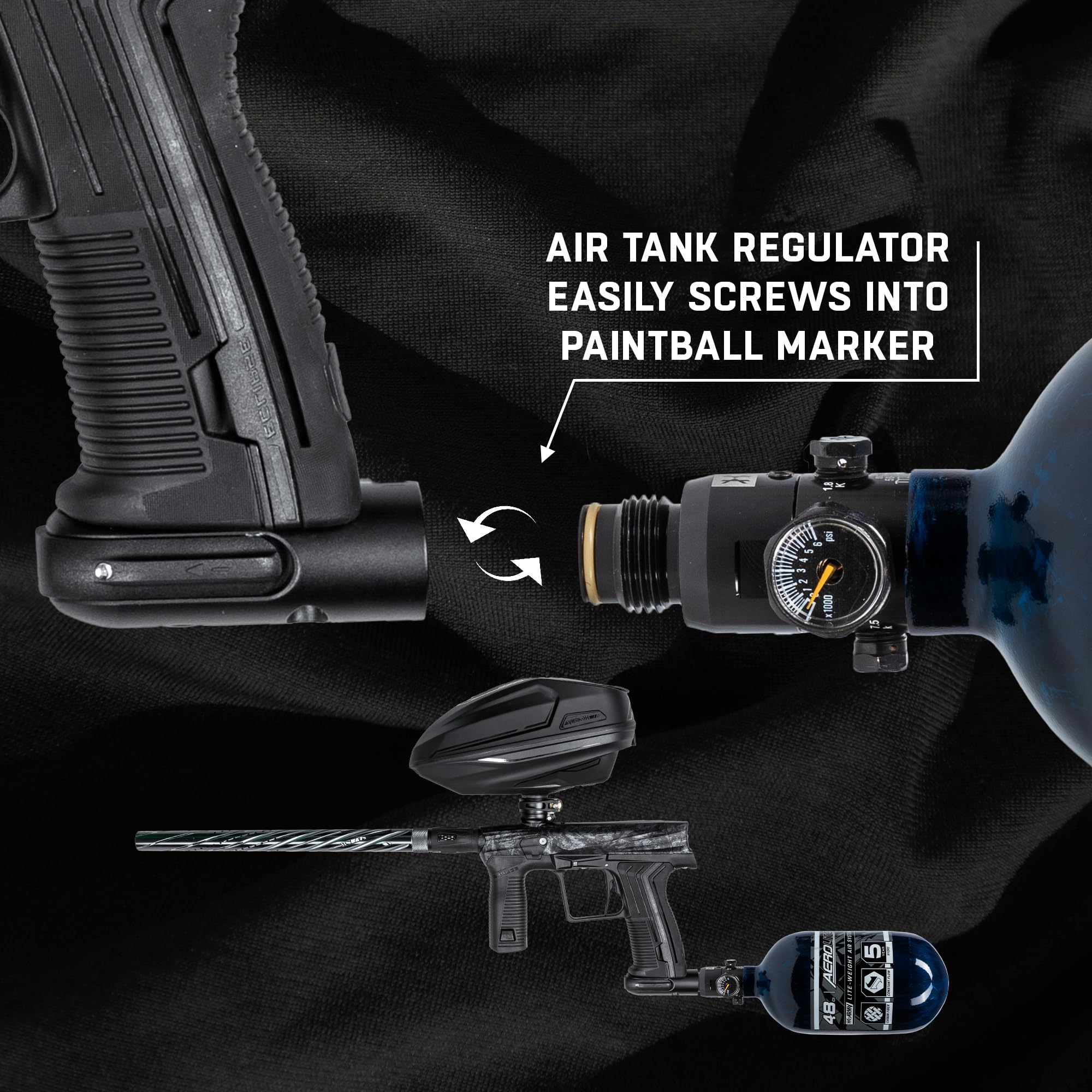 HK Army Aerolite Carbon Fiber HPA Paintball Tank Air System - 48ci/4500psi - Lightweight High Pressure Air Tank for Tournament Paintball & Airsoft Games