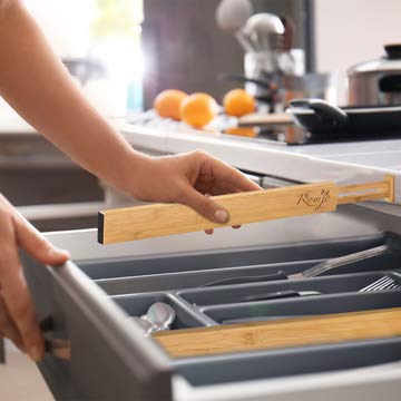 Adjustable Bamboo Drawer Organizers - Set of 4 for Kitchen Utensils (17-21.75
