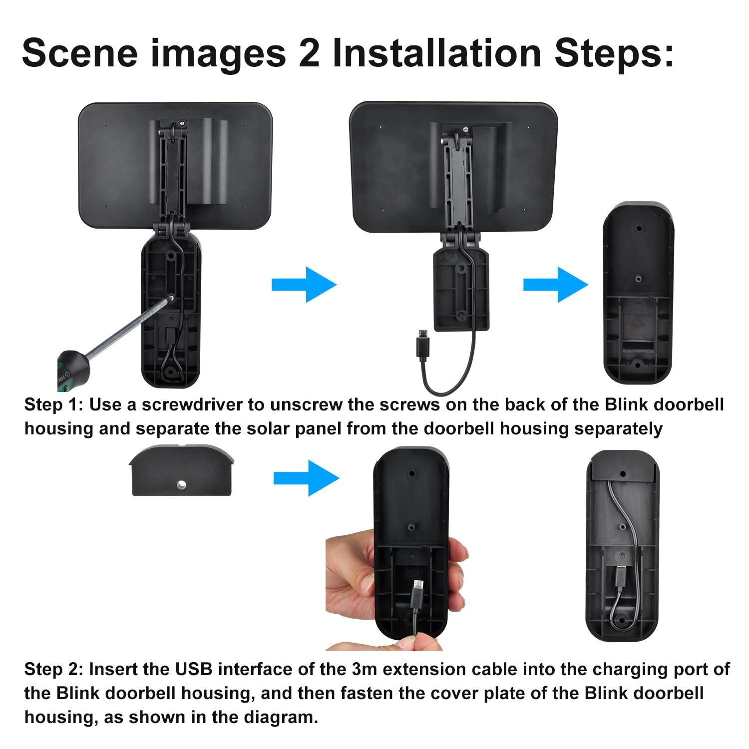 Blink Video Doorbell Solar Panel - 5000mAh Rechargeable Battery & 3m Micro USB Cable | Weatherproof Outdoor Solar Charger for Continuous Power | Perfect for Home Security & Smart Doorbell Systems