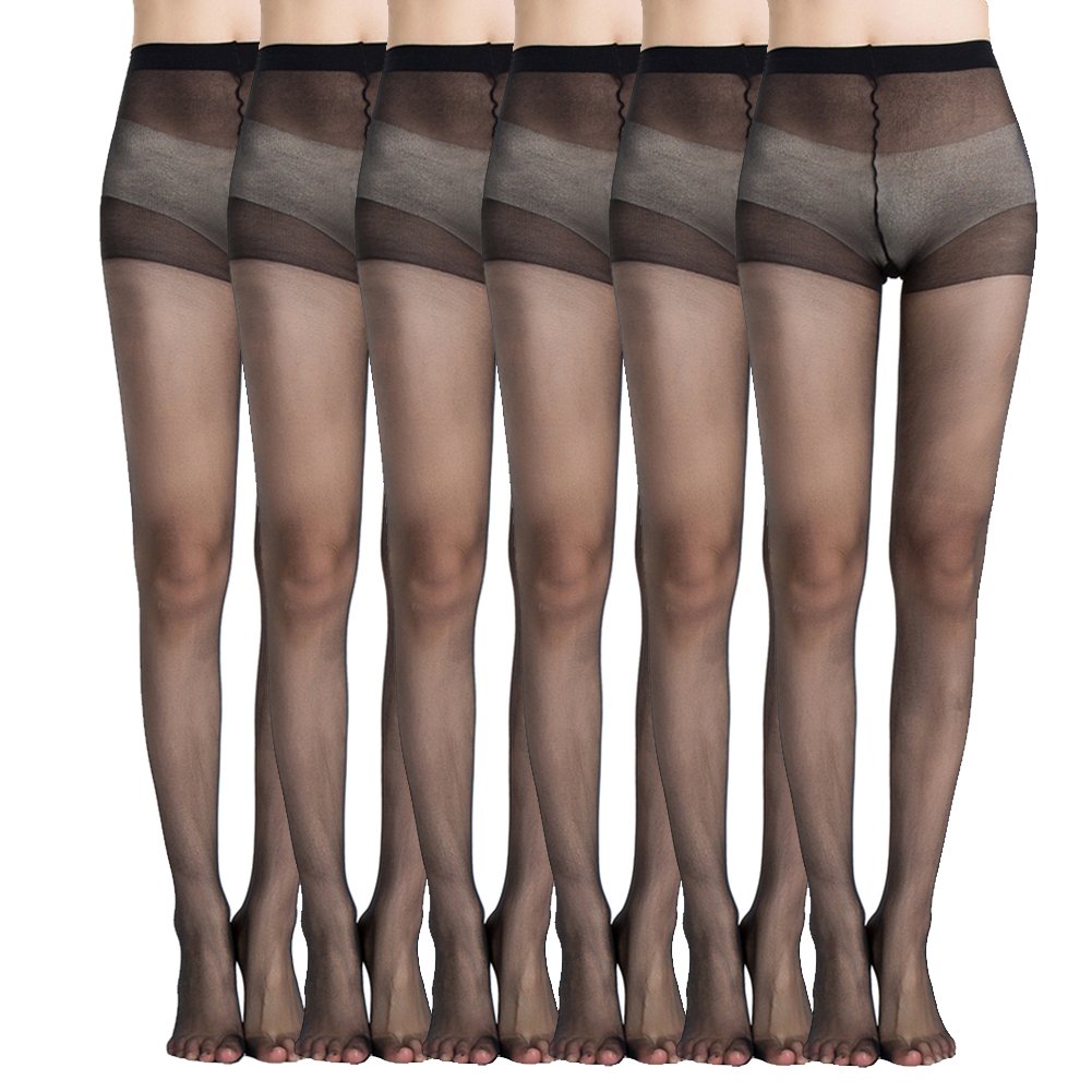 MANZI Women's Black Sheer Pantyhose 6-Pack - 20 Denier Nylon Tights for Everyday Wear, Office & Formal Occasions