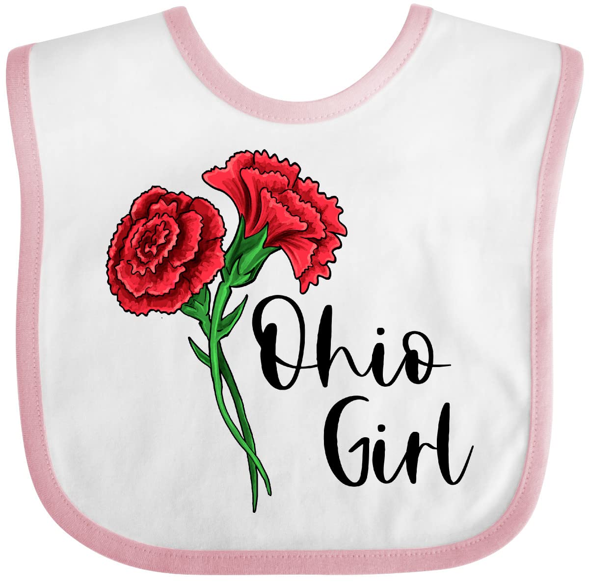 Inktastic Ohio Girl with Red Carnations Baby Bib - Soft & Absorbent Drool Bib for Infants & Toddlers - Perfect for Feeding, Teething & Everyday Use