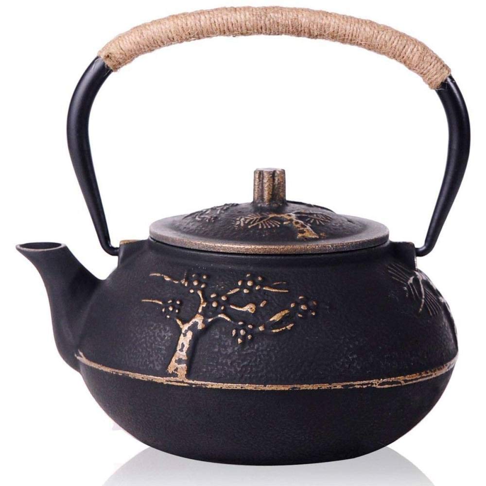 Japanese Cast Iron Teapot with Stainless Steel Infuser - 30oz (900ml) Traditional Plum Blossom Design for Loose Leaf Tea & Tea Bags - Perfect for Home, Office & Tea Ceremonies