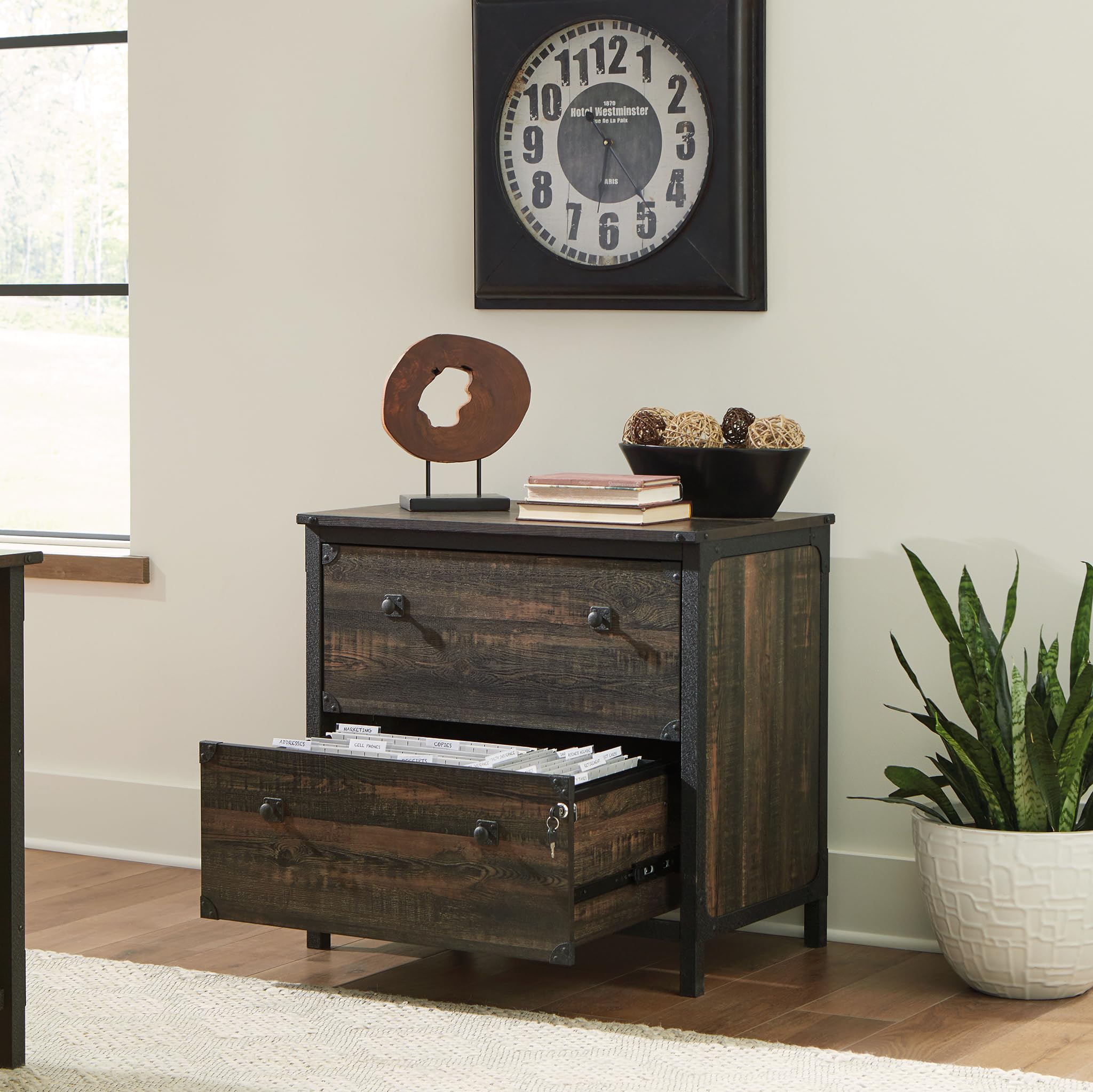 Sauder Steel River Lateral File Cabinet - Carbon Oak Finish - Office Storage Solution for Documents & Files
