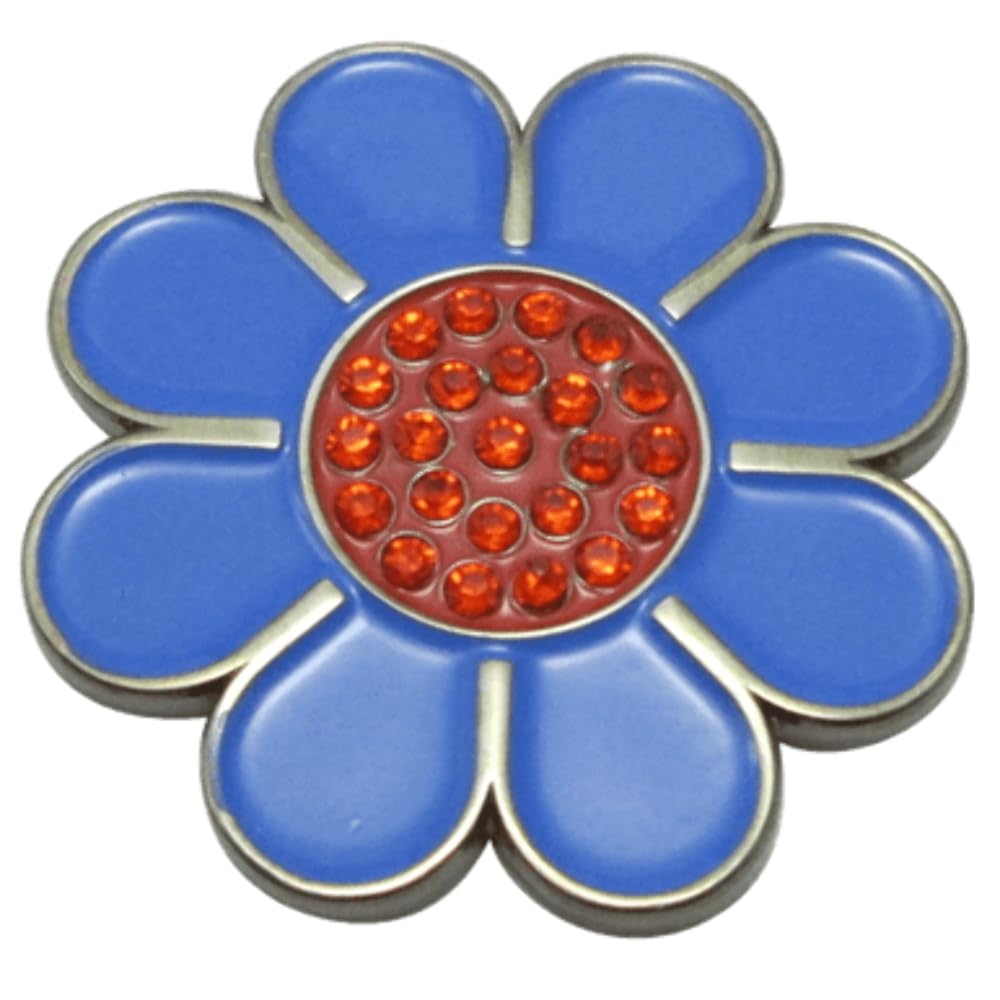 Hippie Flower Ball Marker & Hat Clip - Blue with Red for Golf Accessories
