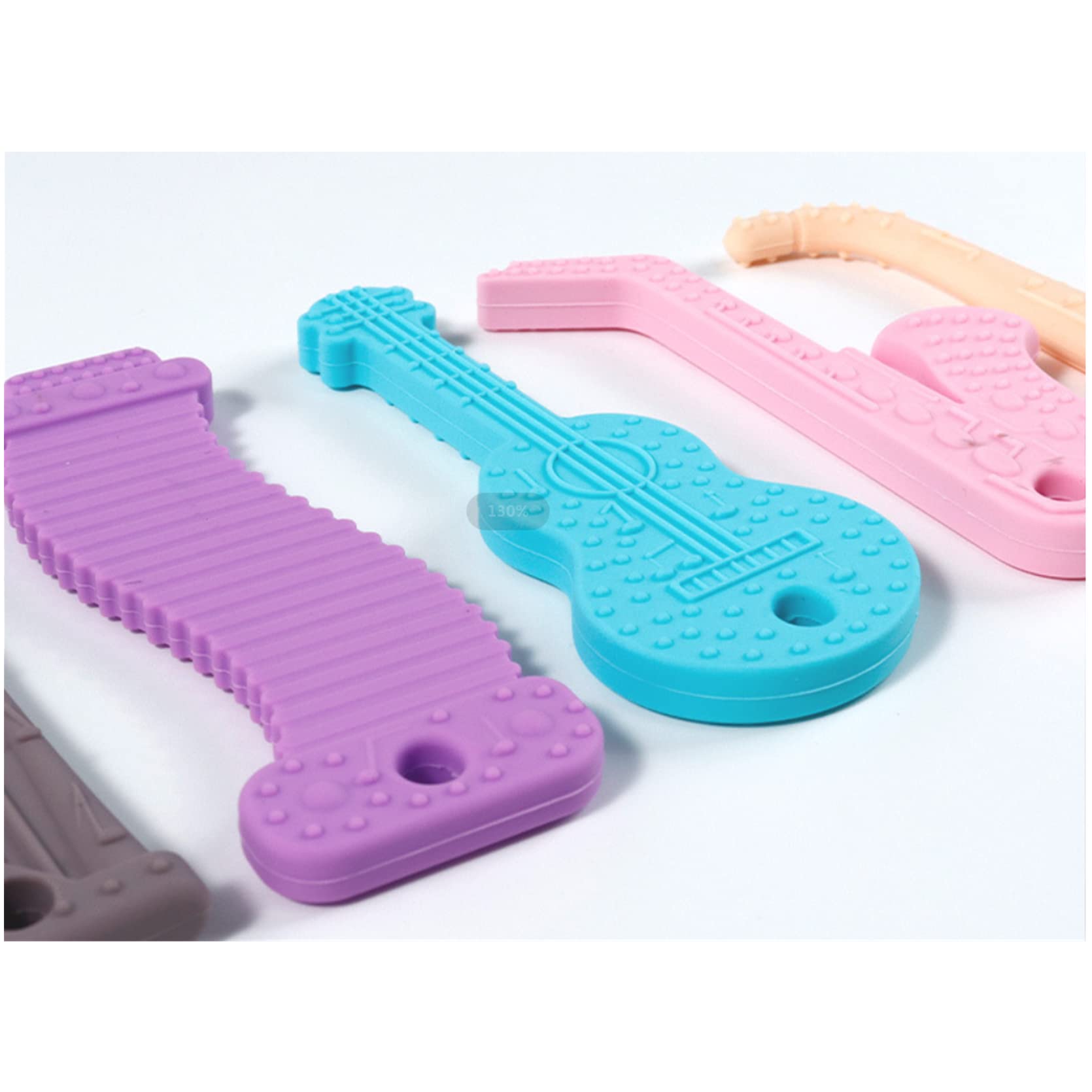 Soft Silicone Teething Toys for Babies - Musical Instrument Shapes (Guitar, Saxophone, Organ) - Soothing Gum Relief for Infants & Toddlers - Purple - Perfect for Home, Travel & Daycare Use