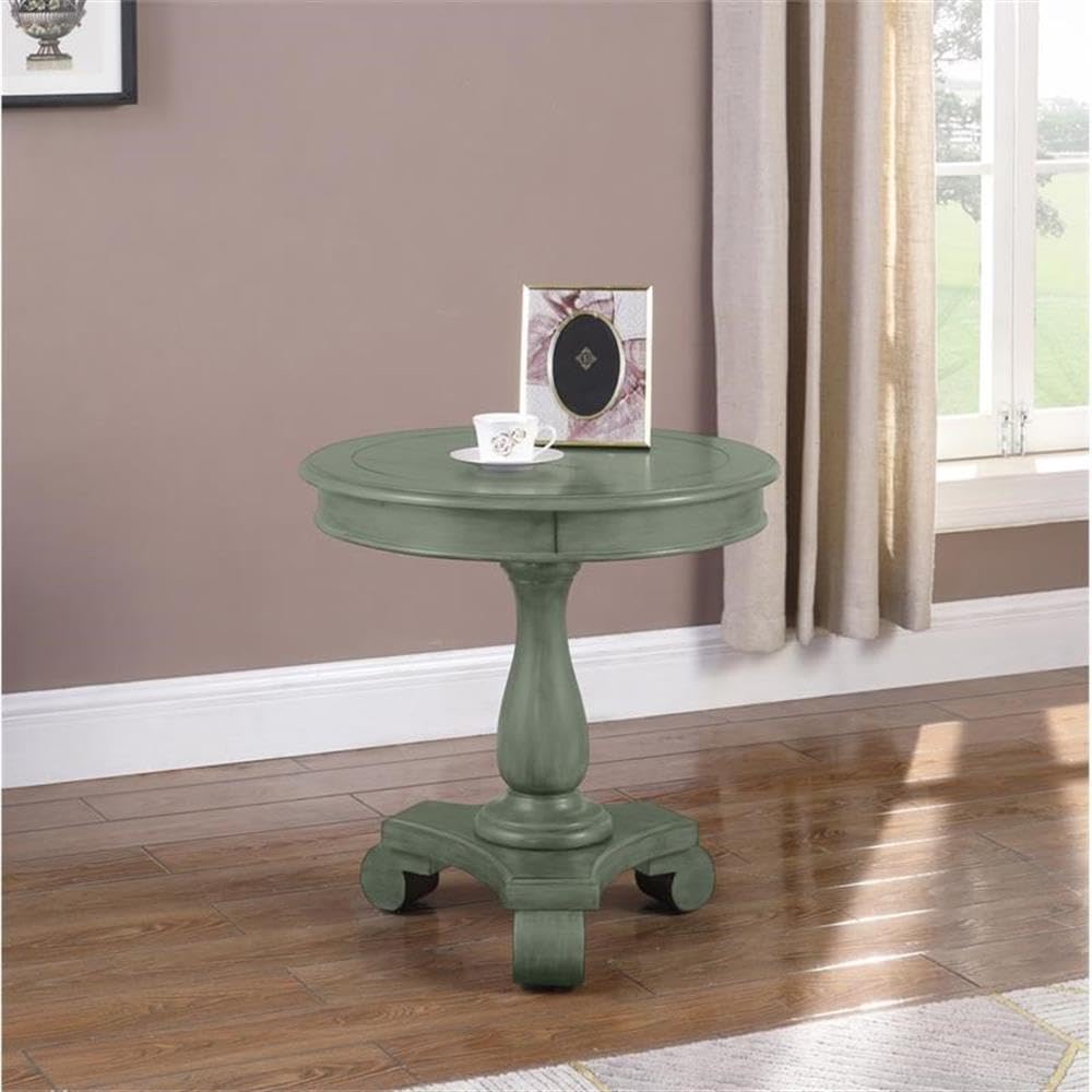 BOWERY HILL Round Transitional Engineered Wood End Table in Teal - Modern Side Table for Living Room, Bedroom & Office - Sturdy Nightstand with Storage Shelf