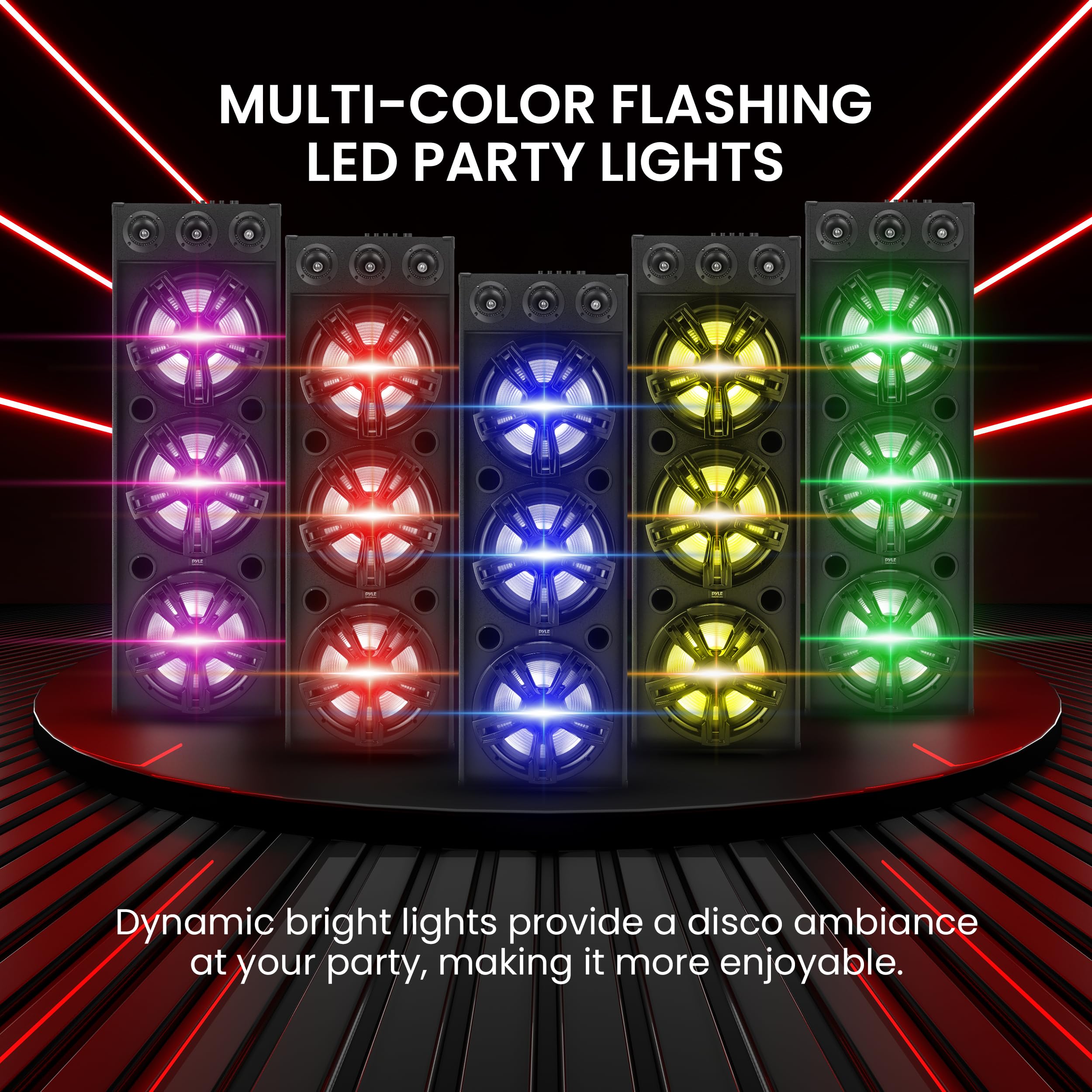3x12” Portable Bluetooth PA Karaoke Speaker System - 2200W Powerful Sound with LED Lights, USB/SD/FM/BT/Aux Inputs & Remote Control - Ideal for Parties, Outdoor Events & Home Karaoke