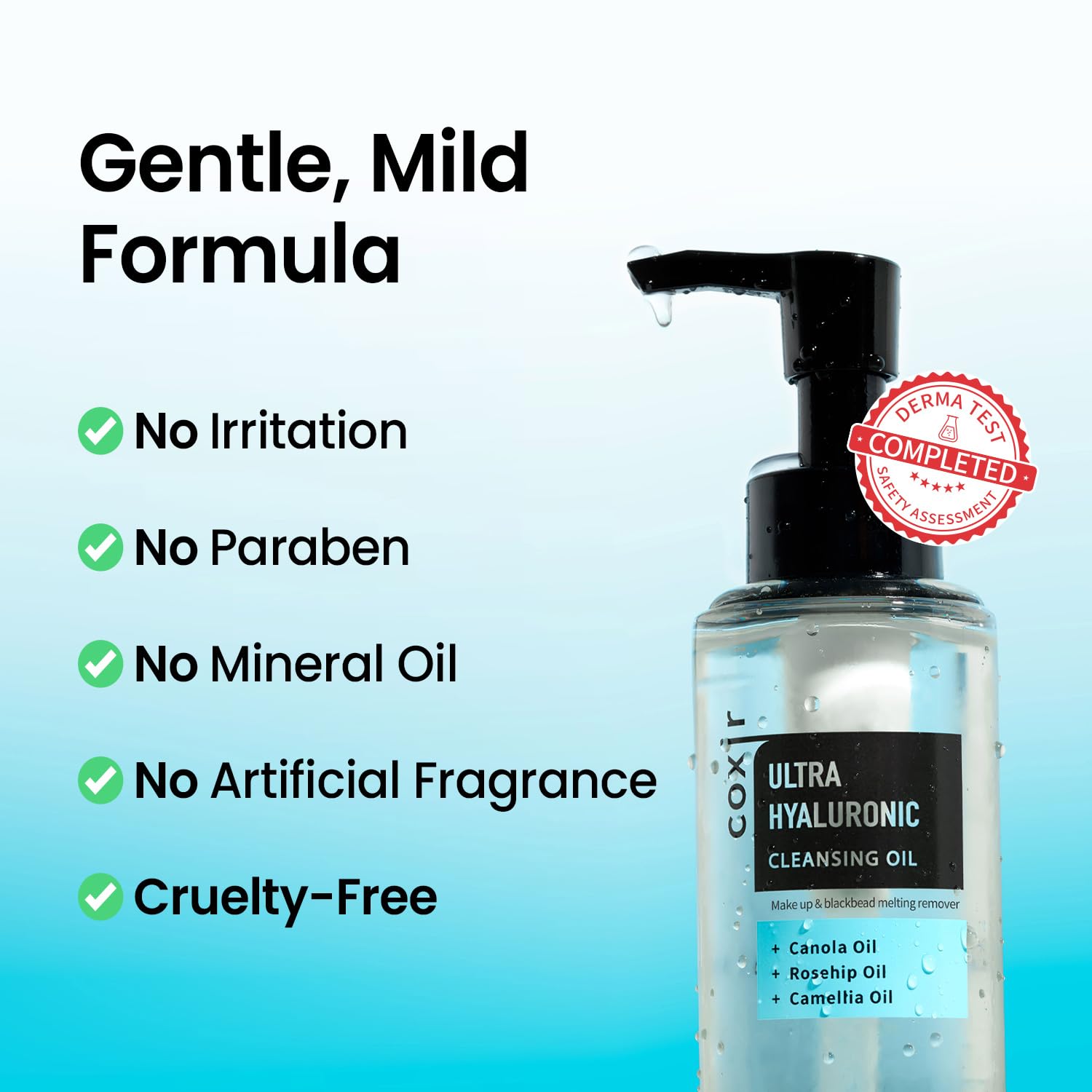 Coxir Ultra Hyaluronic Cleansing Oil - Korean Facial Cleanser for Blackhead & Makeup Removal with Hyaluronic Acid | Cruelty-Free, Hydrating, Smoothing, Calming & Moisturizing | 5.07 Fl.oz (Pack of 2) | Perfect for Daily Skincare Routine & Deep Cleansing