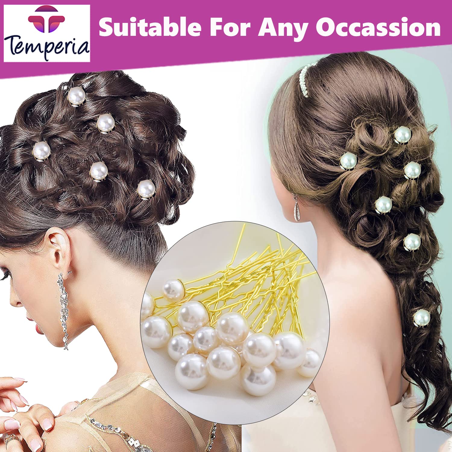 TEMPERIA 12-Piece Pearl Hair Clips for Women & Girls - Elegant U-Pin Hair Accessories for Bridal Hairstyles, Weddings & Parties (White) - Perfect for Prom, Formal Events & Special Occasions