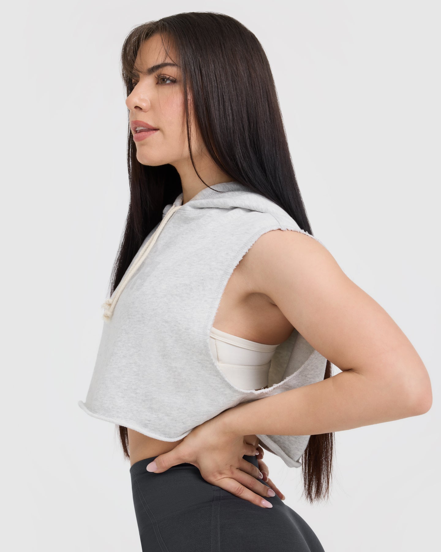 Raw Lounge Sleeveless Crop Hoodie for Women - Light Grey Marl | Summer Streetwear, Gym Wear & Casual Outfits