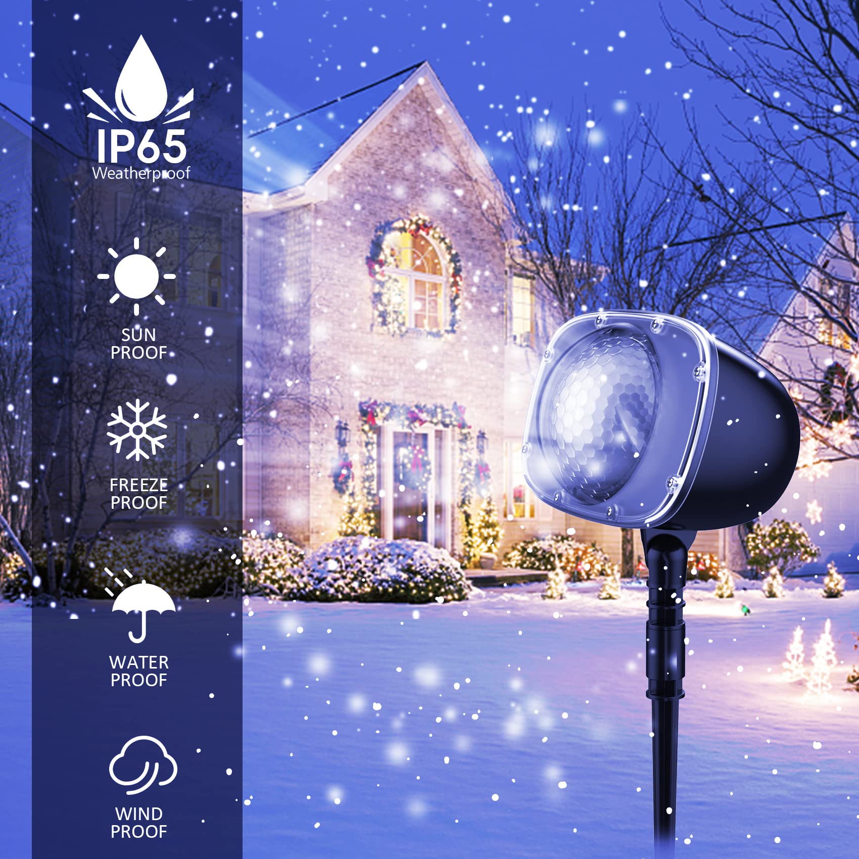 Christmas Snowfall Light Projector with Remote Control - Waterproof Outdoor Rotating Snowflake Projector Lights for Holiday Decorations, Halloween, Weddings & Garden Parties - Create Magical Winter Scenes