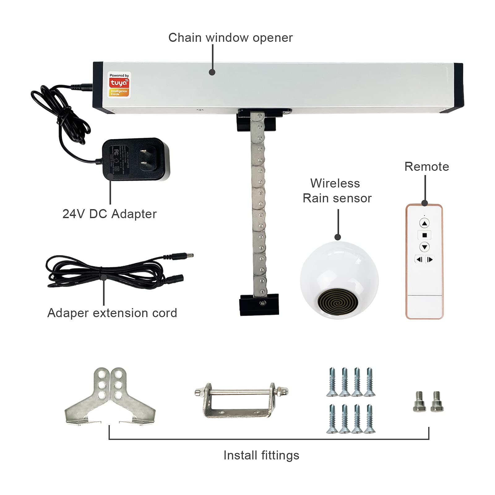 Smart Automatic Window Opener with Wireless Rain Sensor - WiFi Control via Google Home, Alexa & Phone App (400mm) - Perfect for Smart Homes, Weather Protection & Remote Access