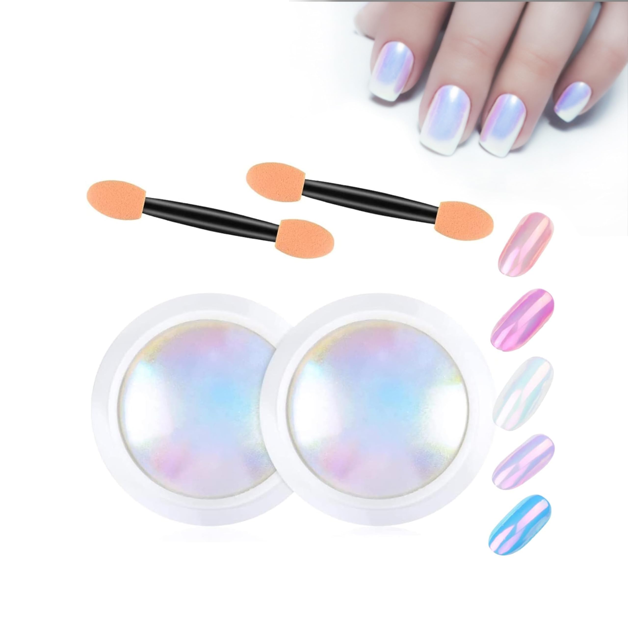 2 Pack Pearl Chrome Nail Powder - Iridescent Mermaid Shell Nail Powder, Multi Chrome Chameleon Pigment for DIY Nail Art | Manicure Glitter Dust for Professional & Home Use, Perfect for Parties, Weddings & Special Occasions