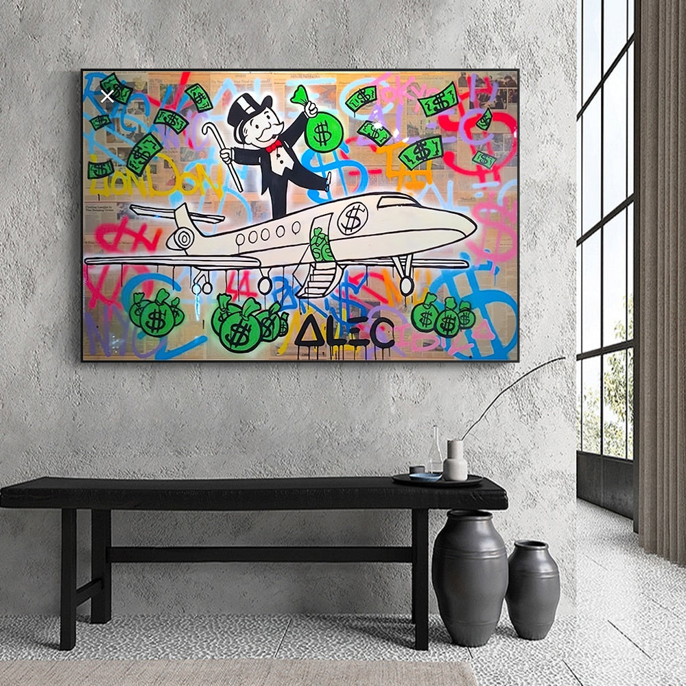 Alec Monopoly Private Jet Canvas Art Print - Wall Decor for Home, Office & Gifting | Pop Culture Artwork for Gamers & Collectors