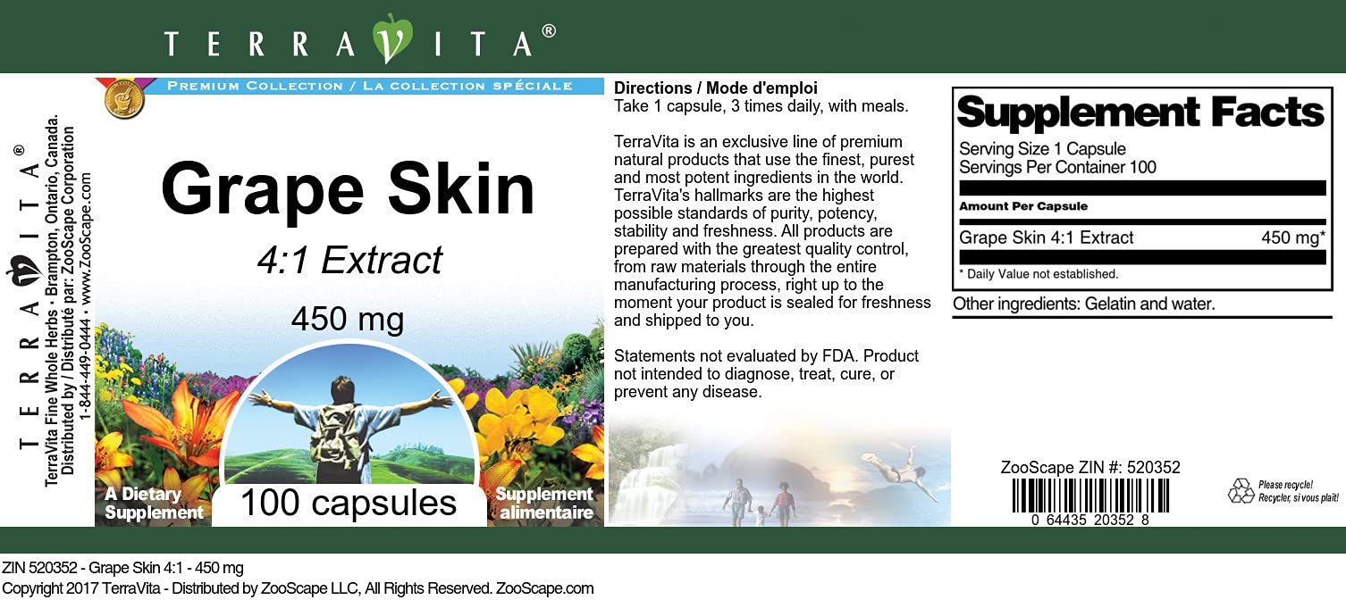 Grape Skin Extract 4:1 - 450mg per Capsule (100 Capsules, 3 Pack) | Antioxidant Supplement for Heart Health & Skin Care | Supports Cardiovascular Wellness & Anti-Aging
