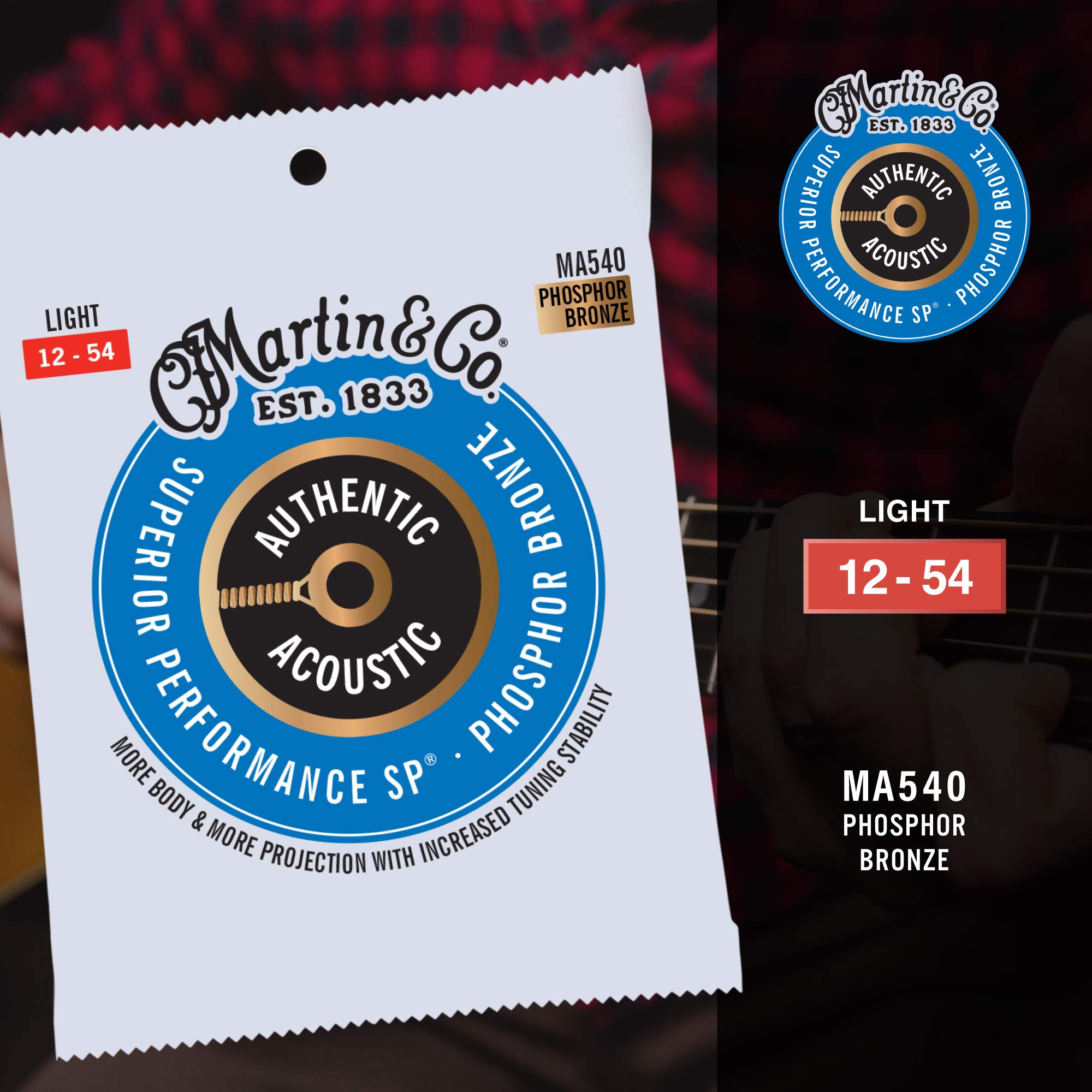 Authentic SP Phosphor Bronze Light Gauge Acoustic Guitar Strings MA540 (41Y18MA540) - Perfect for Folk, Country & Fingerstyle Playing