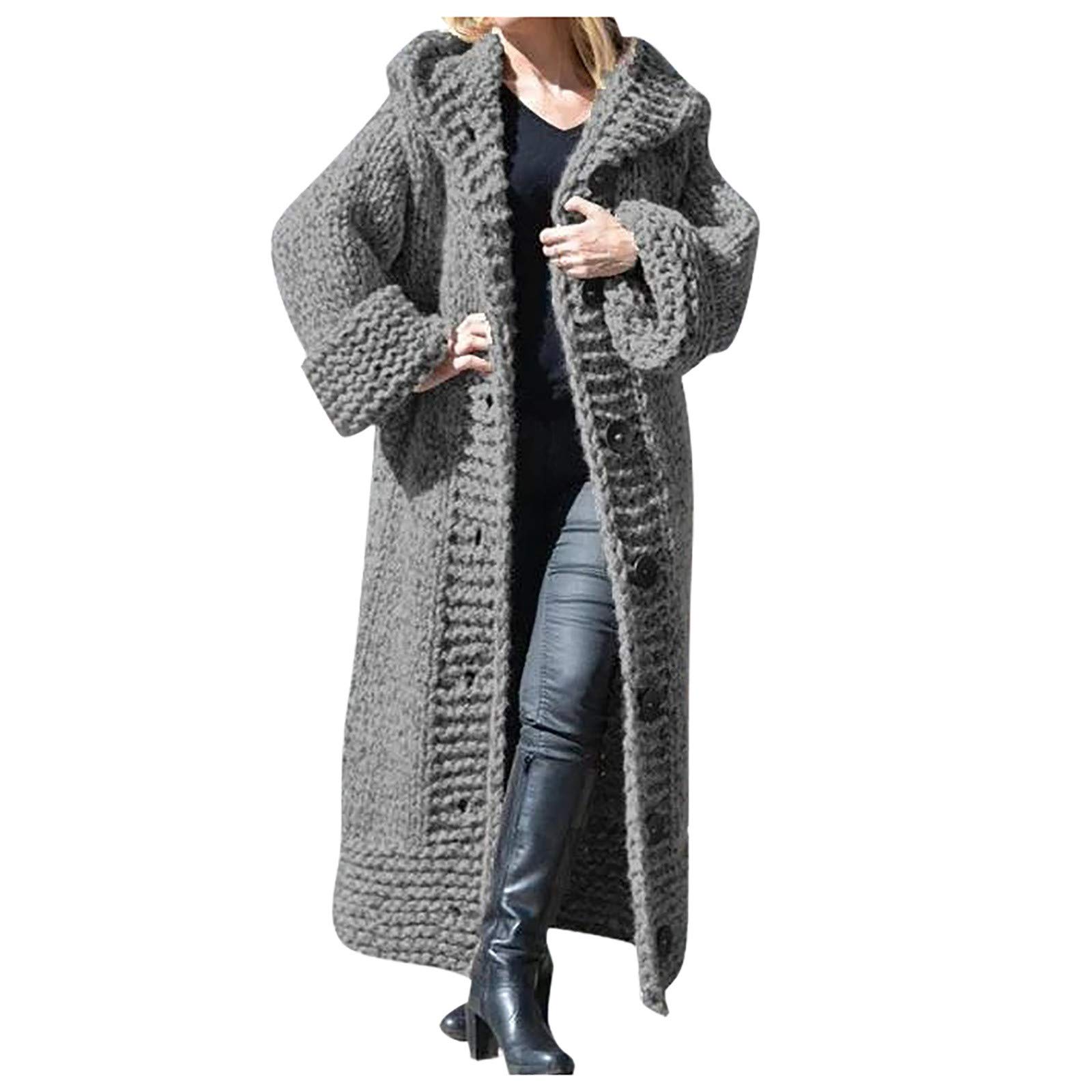 Women's Plus Size Button-Up Knit Cardigan - Long Sleeve Solid Color Casual Sweater Coat for Warmth | Perfect for Office, Fall Layering & Cozy Home Wear