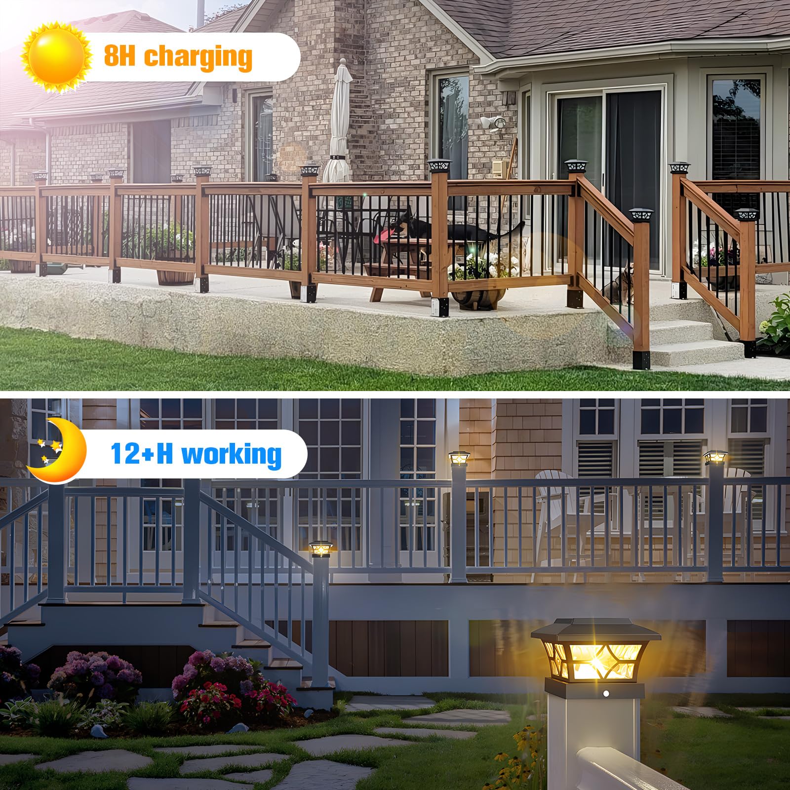 VOLISUN 8Pack Solar Post Cap Lights Outdoor - Waterproof Solar Powered Fence Lights for 4x4 Vinyl/Wood Posts - Cool & Warm White LED Deck Lights for Garden, Patio, Porch, Pathway & Backyard Lighting