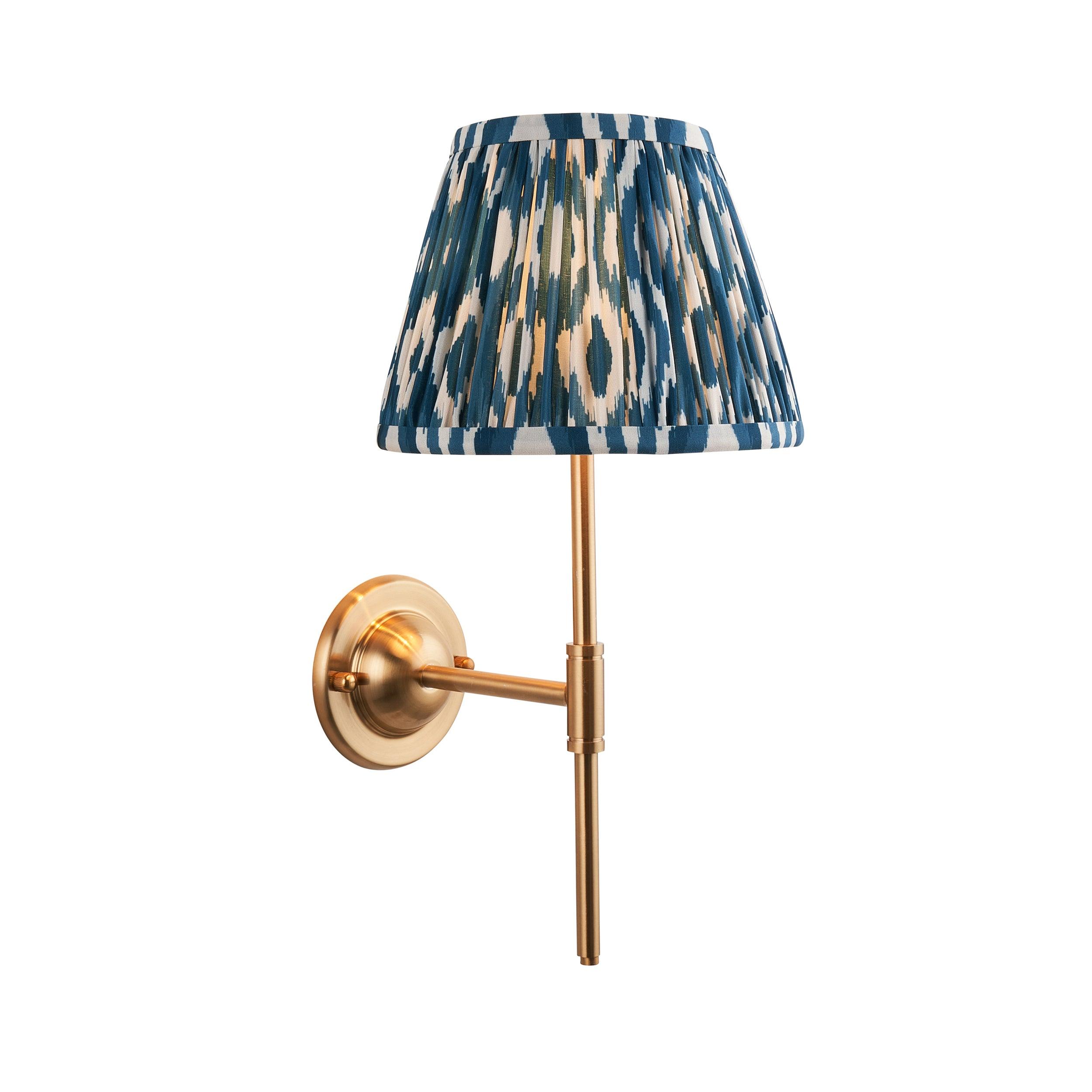 Vintage Dome T Bar Brass Wall Light with Ikat 20cm Marlin Blue Shade - Perfect for Bedroom, Living Room, and Hallway Lighting Decor