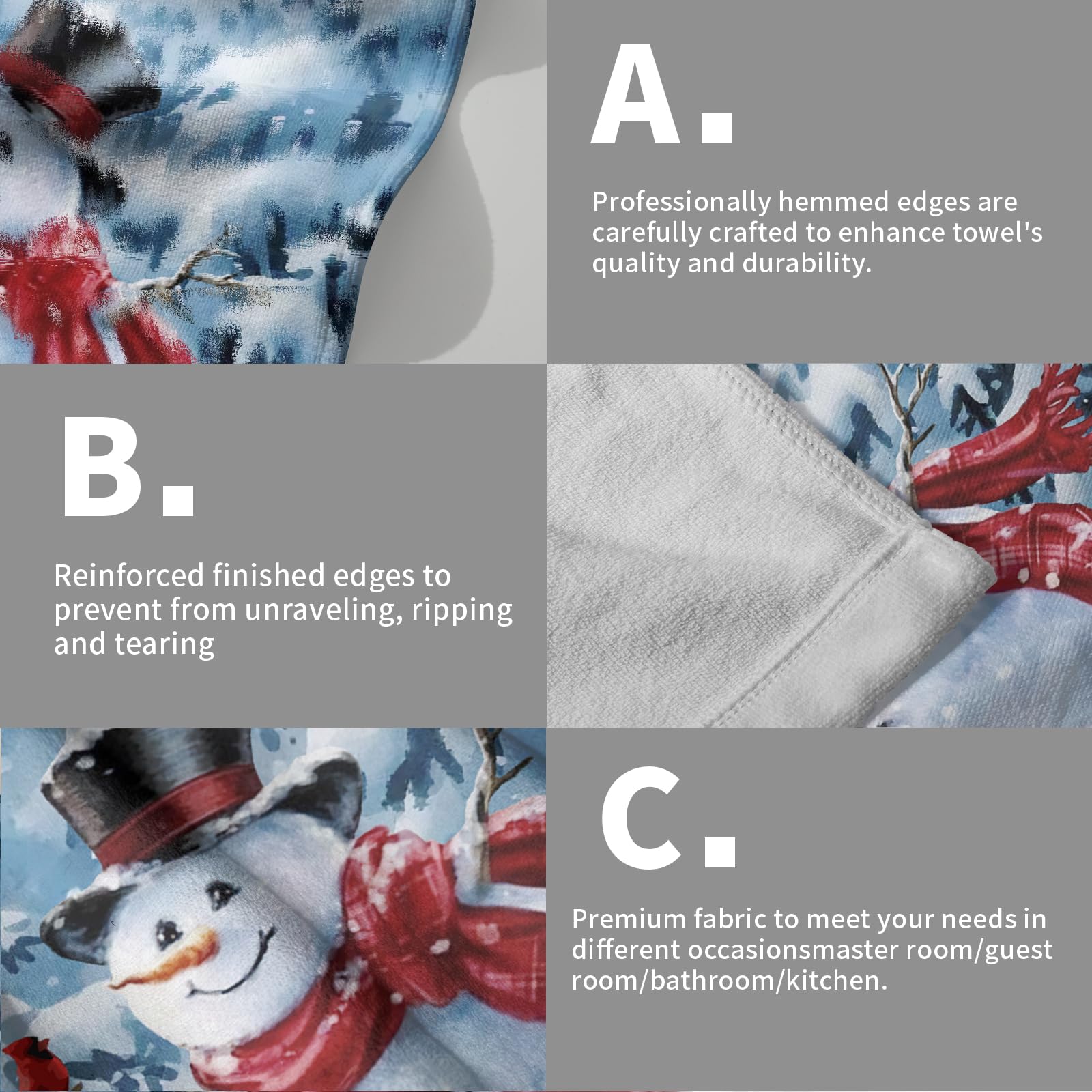 Blue Snowman Hand Towels Set of 2 - Soft Absorbent Winter Snow Bathroom & Kitchen Towels - Decorative Fingertip Towels for Guest, Gym, Spa - Perfect for Holiday Decor & Winter Home Accents