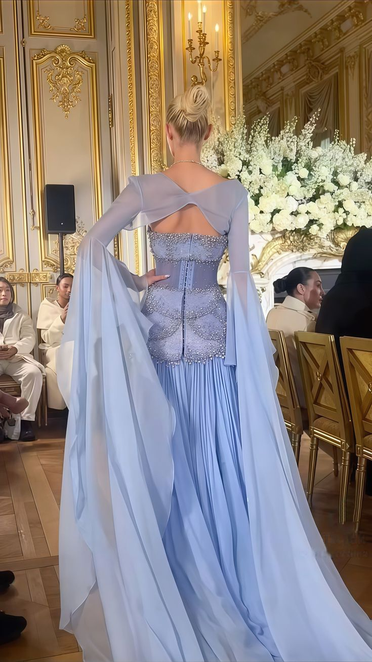 Elegant A-Line Blue Chiffon Beaded Formal Evening Gown - Prom Dress J6505 for Women | Perfect for Homecoming, Cocktail Parties & Special Occasions