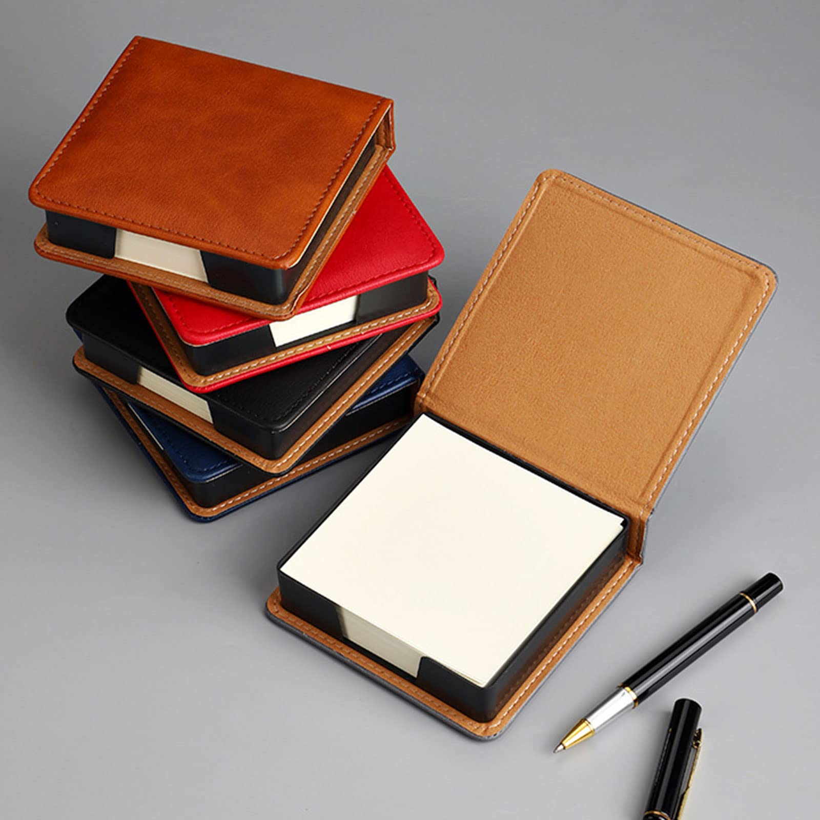 Premium Leather Note Pad Holder with Lid - Sticky Notes Dispenser & Name Card Organizer for Office, School, and Desk Use - Durable Memo Pad Storage Box for Daily Organization