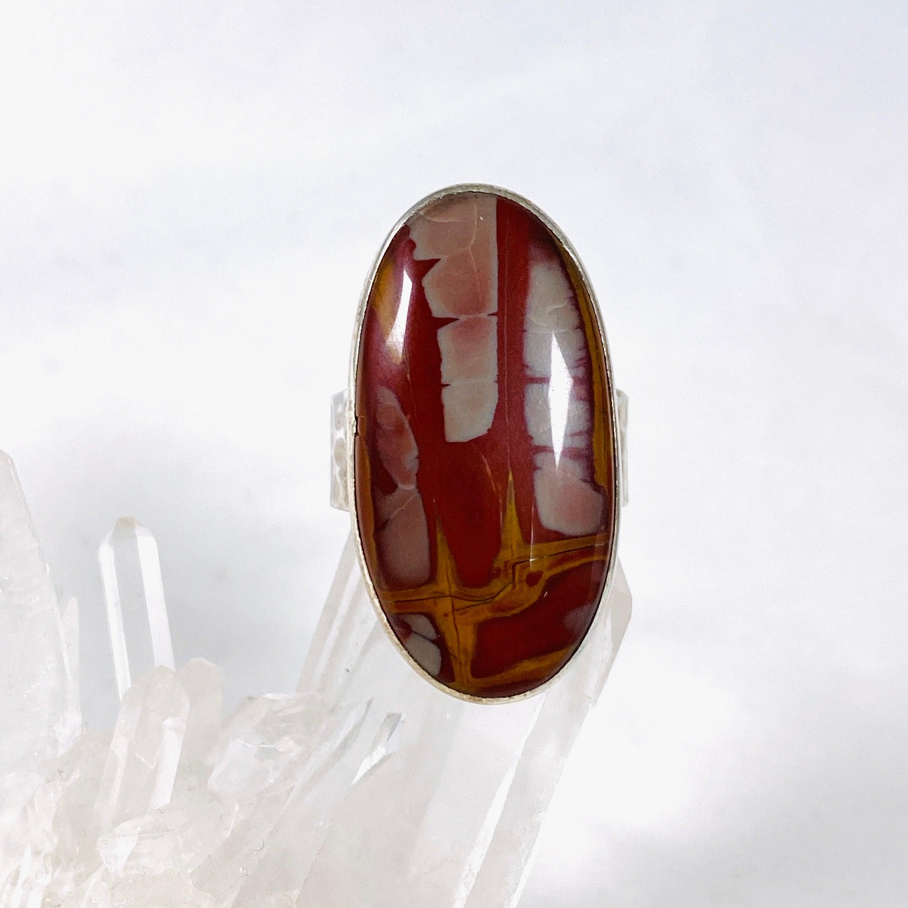 Pilbara Noreena Jasper Oval Hammered Band Ring - Size 9 - KRGJ2219 - Handmade Boho Jewelry for Women - Perfect for Everyday Wear & Special Occasions