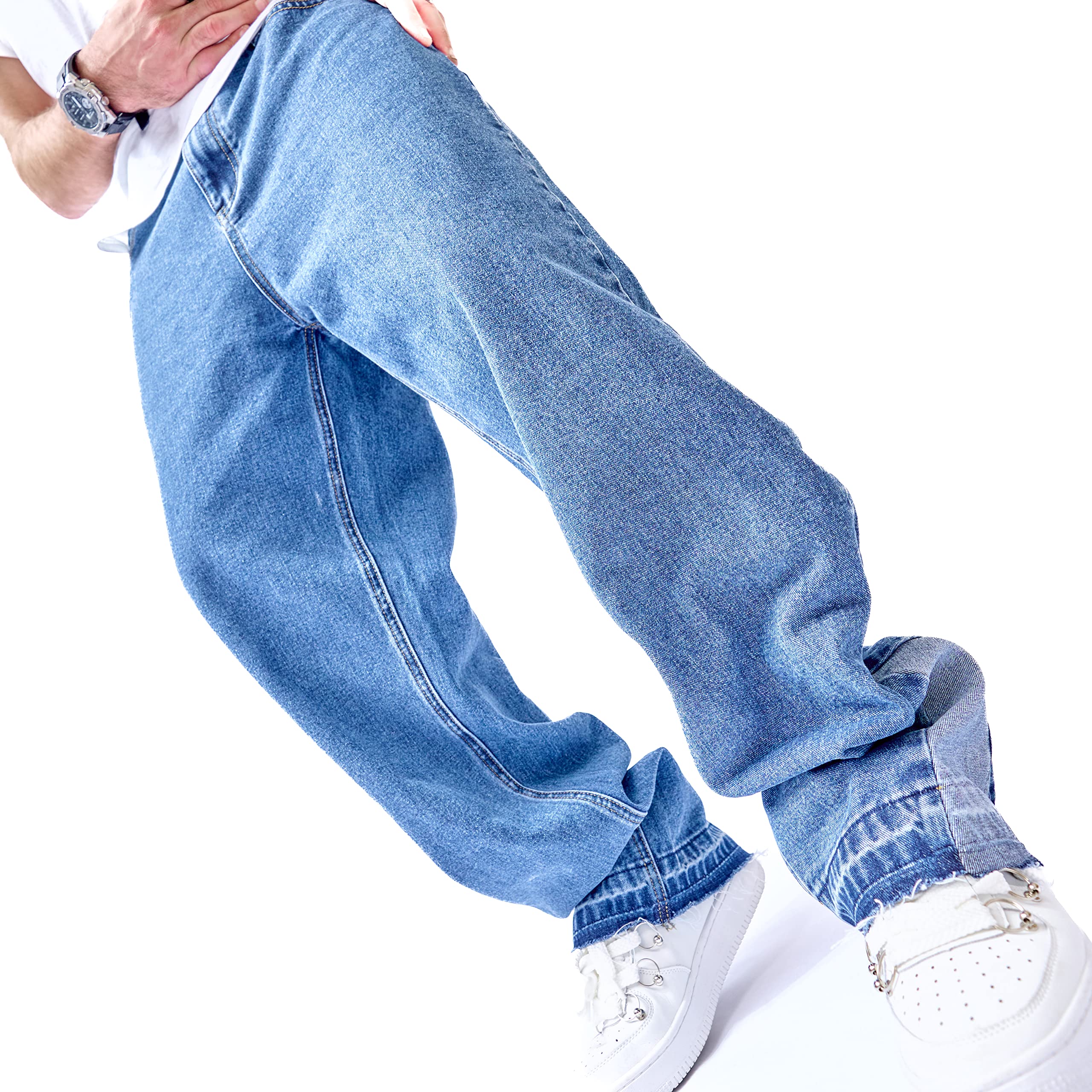 WEIBUMAOYI Men's Wide-Leg Jeans - Straight Leg Carpenter Denim Pants for Work & Casual Wear - Loose Fit Comfortable Trousers for Everyday Style