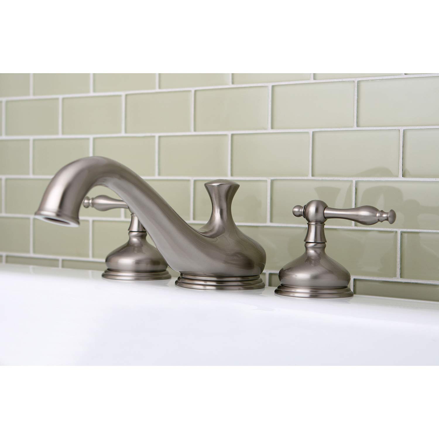 Kingston Brass KS3338NL Heritage Roman Tub Filler with Metal Lever Handle in Brushed Nickel Finish - Perfect for Luxury Bathrooms & Spa Retreats