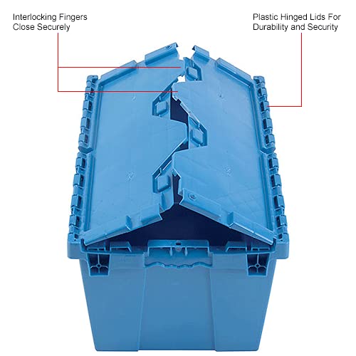 12 Gallon Heavy-Duty Flip Top Storage Tote (4-Pack) - Blue Commercial Plastic Storage Bin with Lockable Metal Hinged Lid - 21