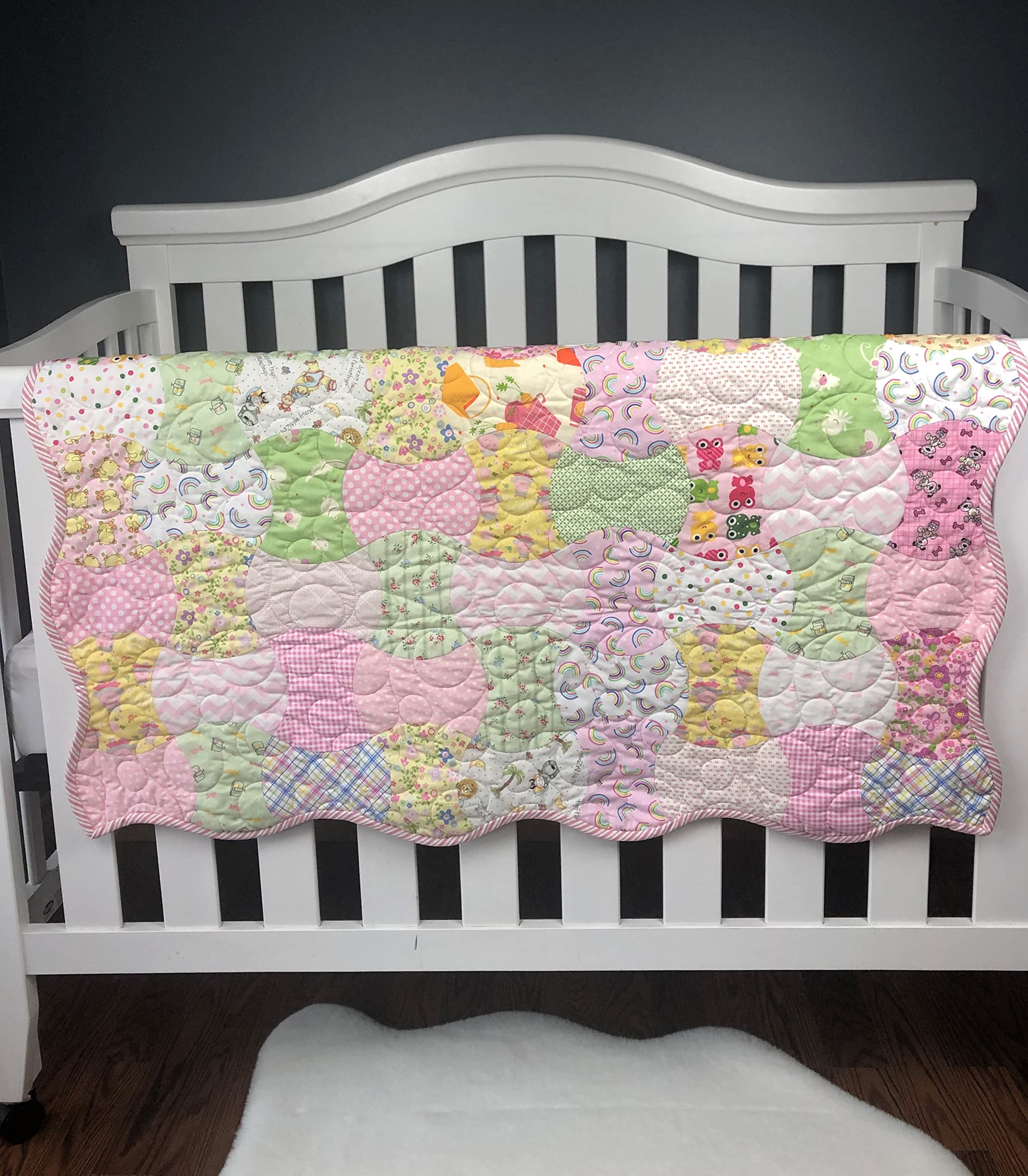 Baby Girl Scrappy AppleCore Quilt Kit - Precut Cotton Quilting Supplies with Pink Backing | DIY Sewing Project for Beginners | Perfect for Nursery Decor, Baby Shower Gifts & Memory Quilts