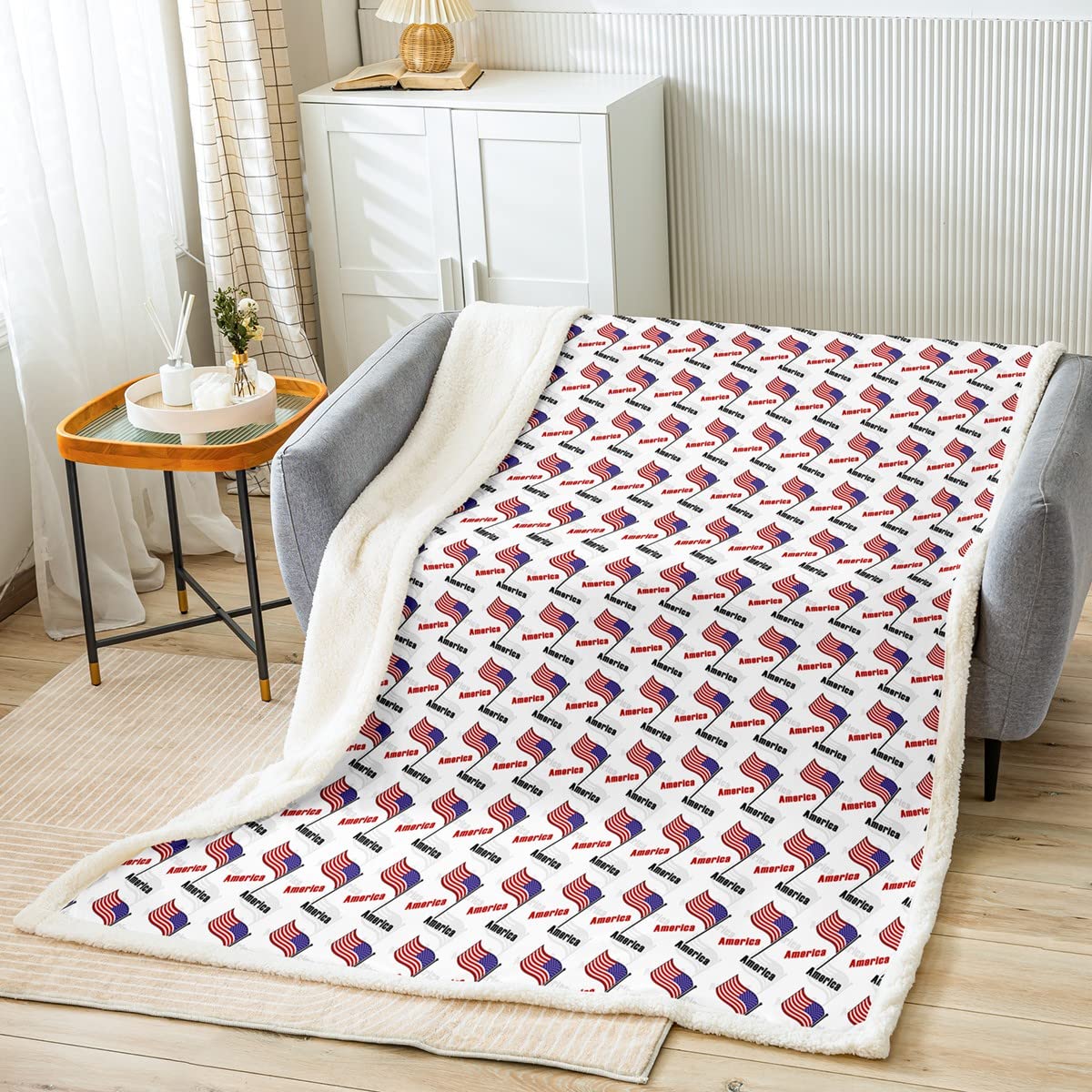 American Flag Throw Blanket 50x60 Inches - USA Patriotic Plush Fleece Blanket for Adults & Kids - Soft Lightweight Fuzzy Blanket for Bed, Sofa, Couch - Perfect for Home Decor, Picnics, Camping & Football Games
