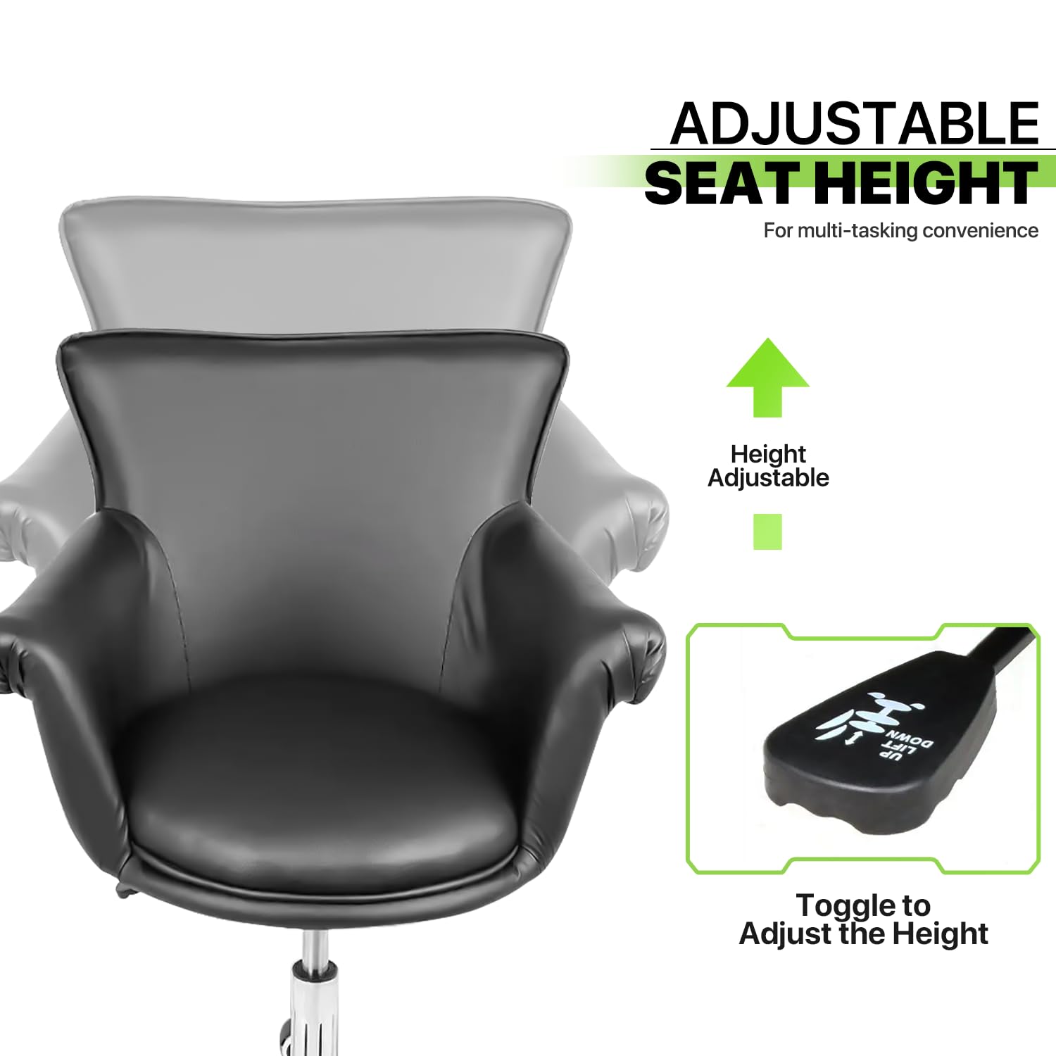 Magshion Adjustable Height Vanity Chair - 360° Swivel Beauty Salon Stool with Tufted Upholstery (200 lbs Capacity) - Perfect for Nail Spa, Home Office, Makeup Dressing Table & Bar Counter - Black