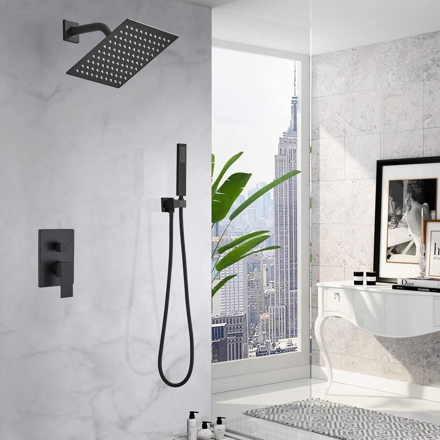 Premium Matte Black Shower System - 8 Inch Rainfall Shower Head with Wall Mounted Faucet Set, Rough-in Valve & Trim Kit | Modern Bathroom Upgrade for Spa-Like Experience