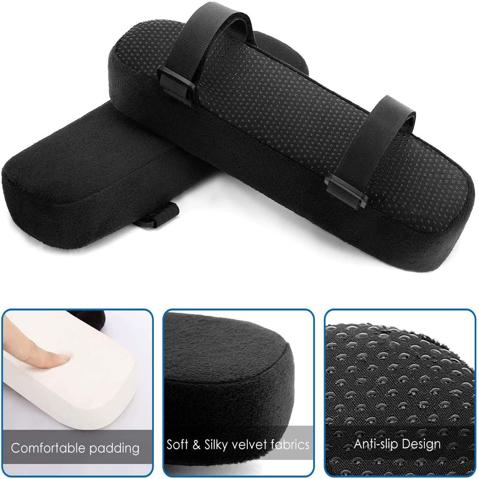 2 Pack Memory Foam Armrest Covers for Office Chairs - Soft Elbow Support Pads for Pressure Relief, Ergonomic Arm Rest Pads for Wheelchair, Gaming Chair & Desk Chair - Perfect for Long Work Hours & Gaming Sessions
