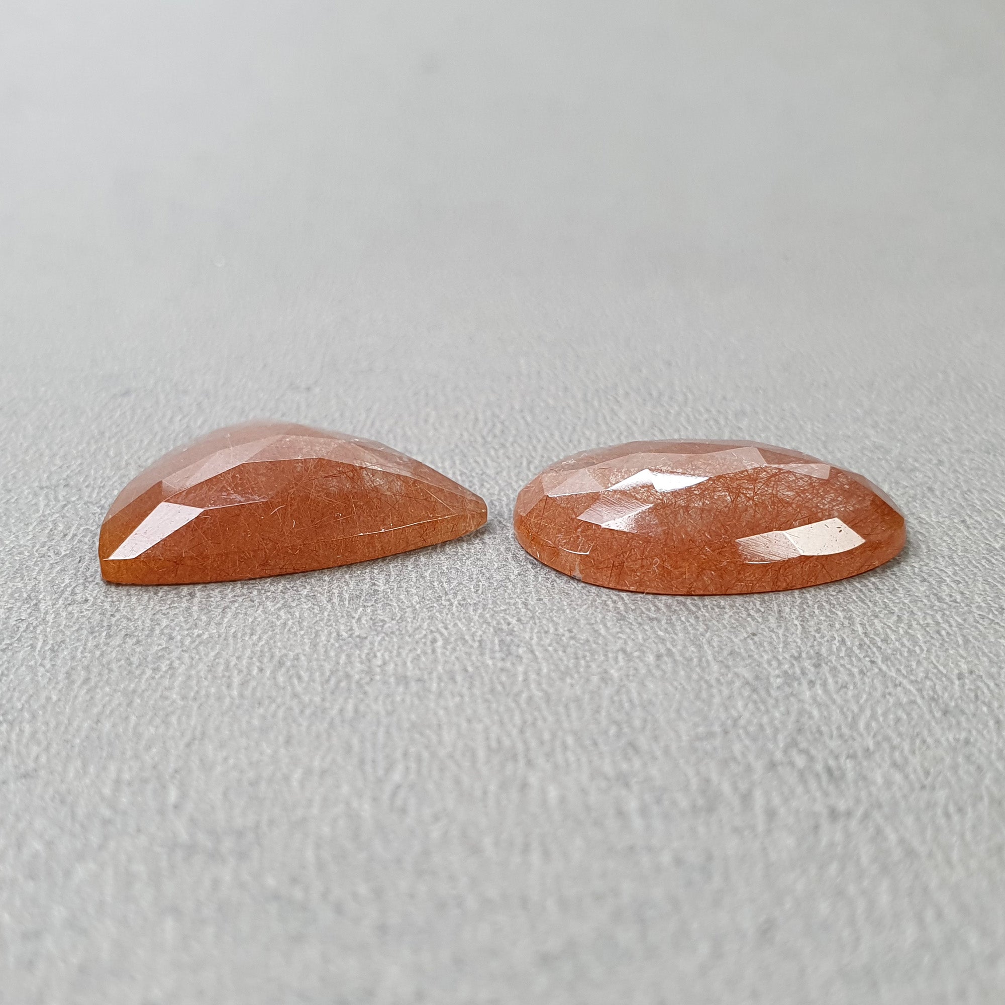 Natural Brown Rutile Quartz Gemstone - 31.00cts Untreated Rose Cut Triangle & Egg Shape (23x19mm, 2 Pieces) for Jewelry Making, Healing Crystals & Mineral Collection - Includes Video